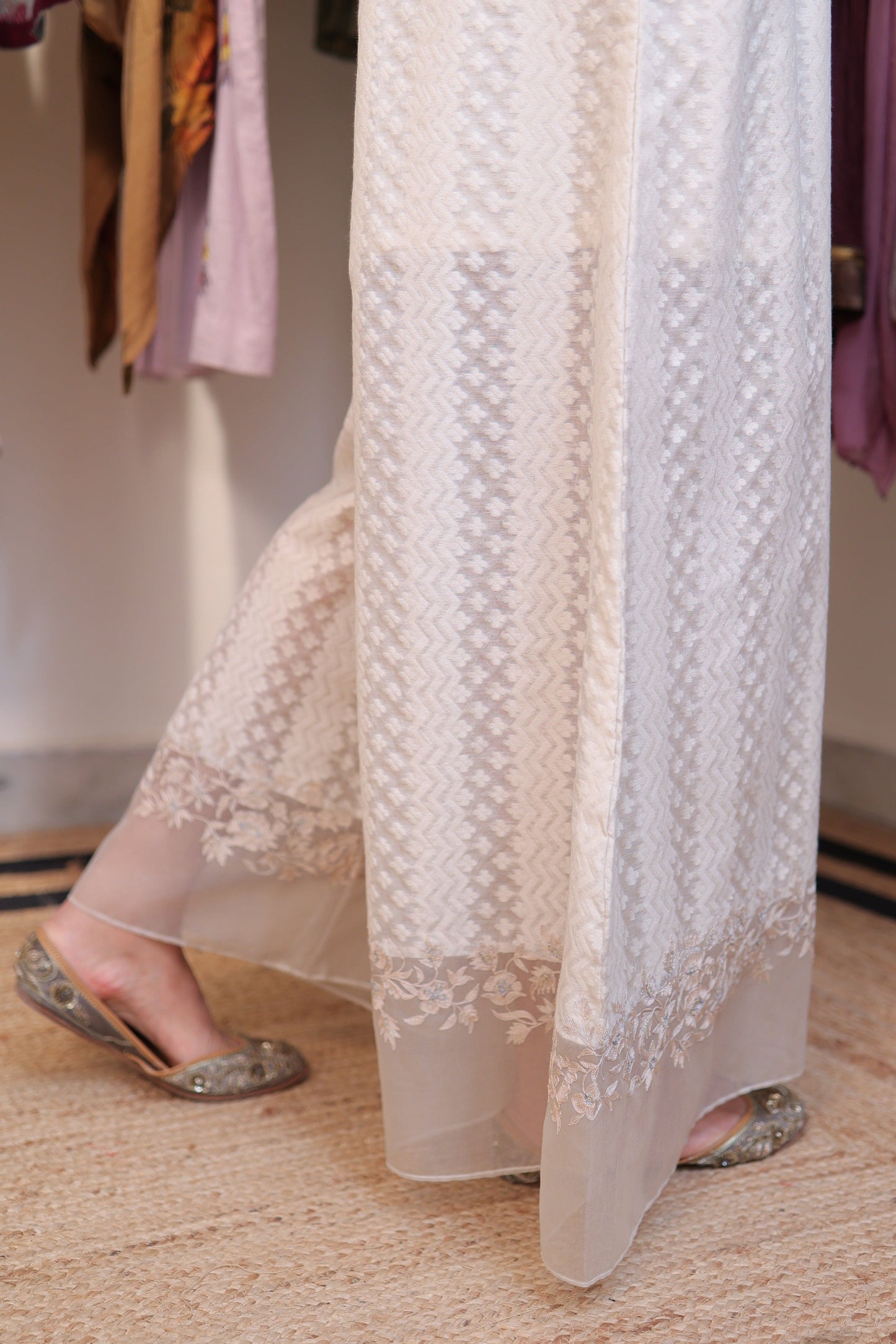 Cream cotton jacquard jumpsuit