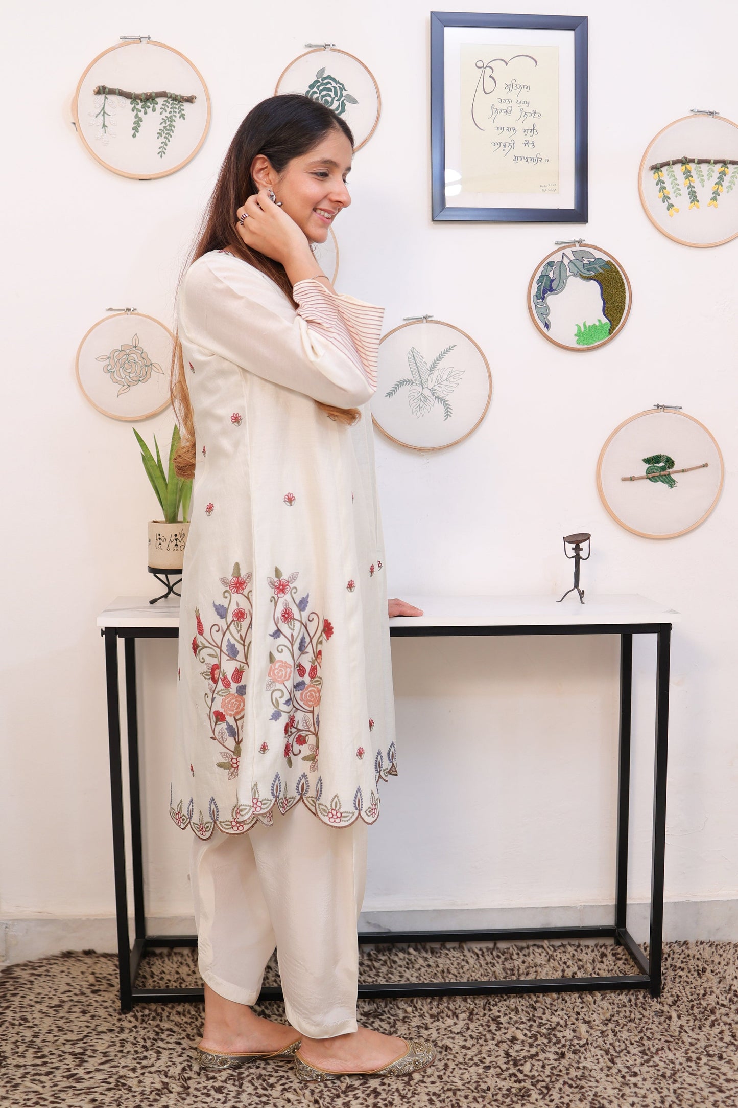 Kashmiri creame kurta and salwar