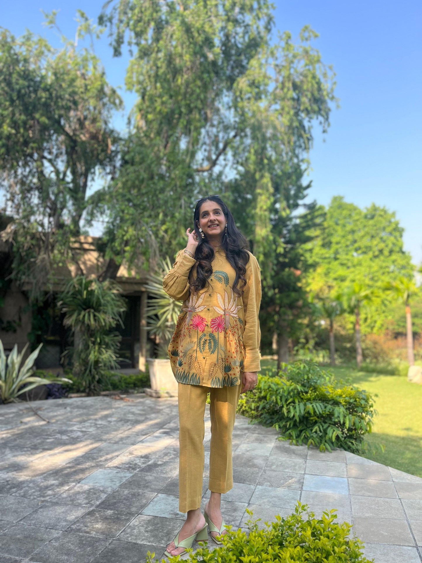 Mustard Linen Co Ords with Aari Embroidery