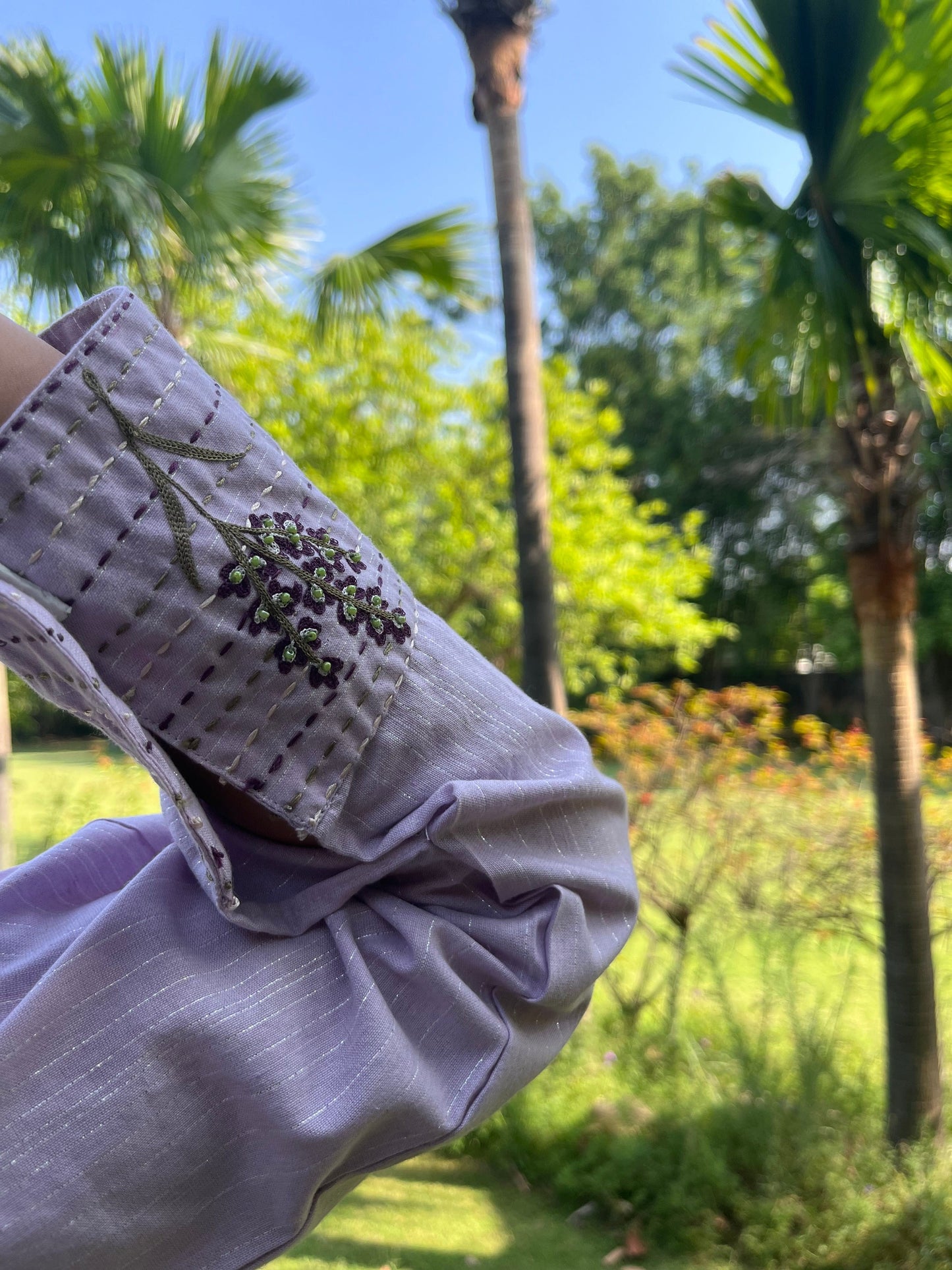 Lilac Cotton Co Ords with Flower Embroidery