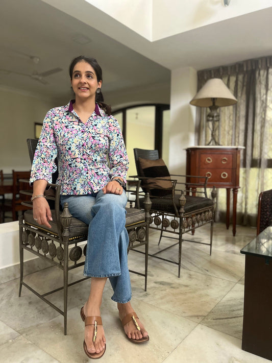 Multi Colored Floral Crepe Shirt
