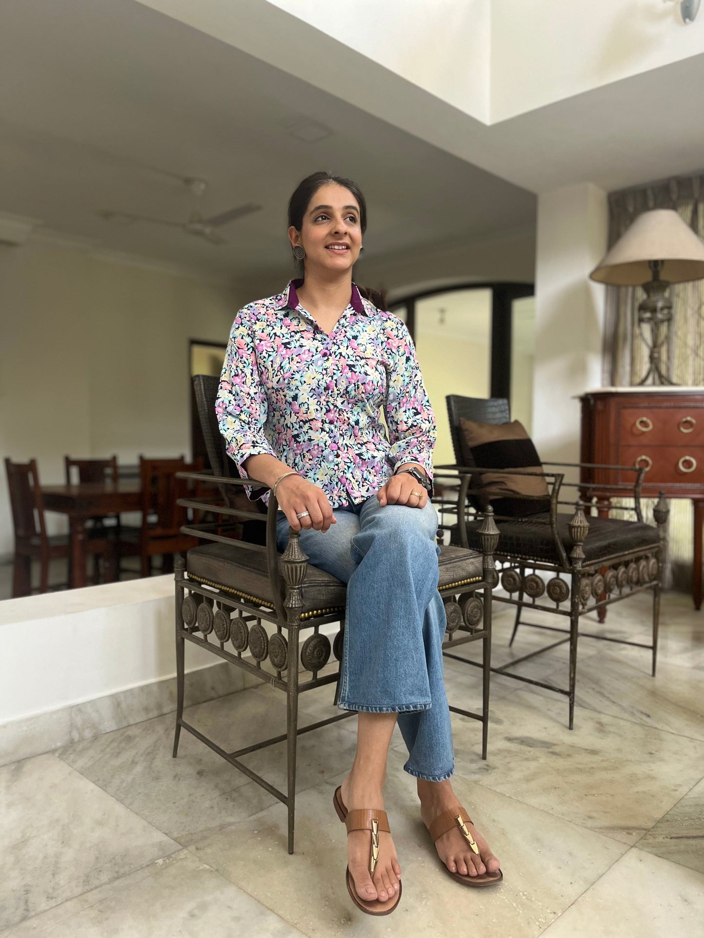 Multi Colored Floral Crepe Shirt