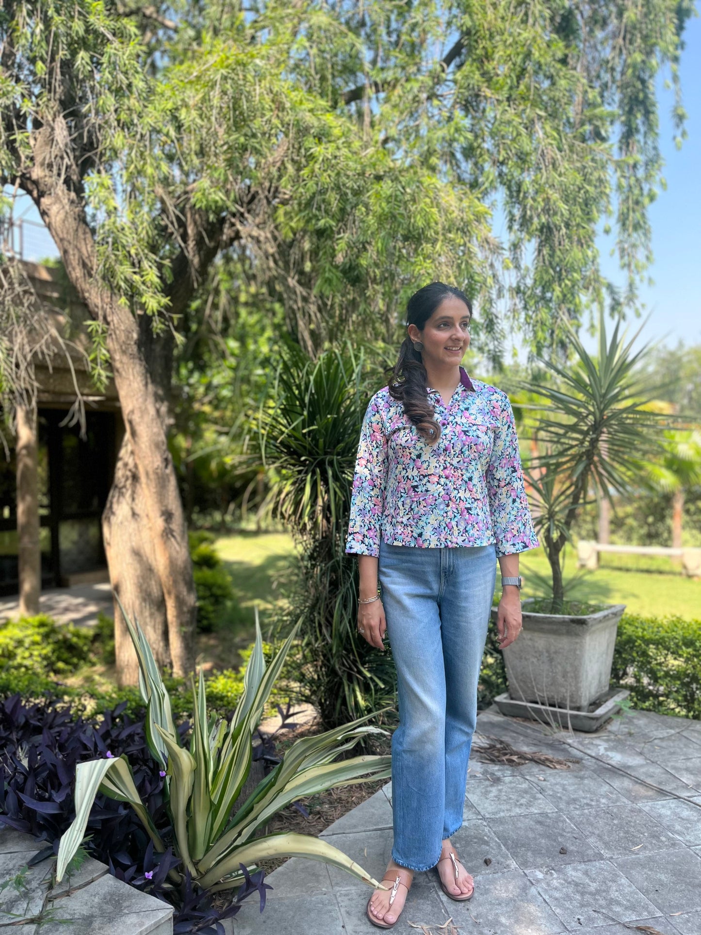 Multi Colored Floral Crepe Shirt