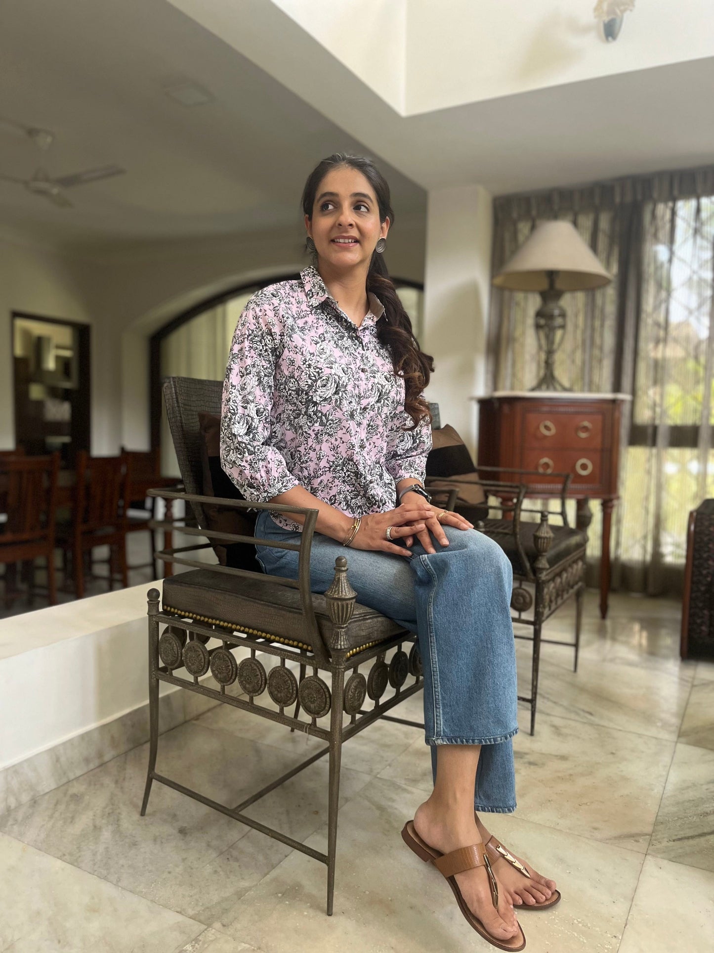 Pink Floral Crepe Shirt