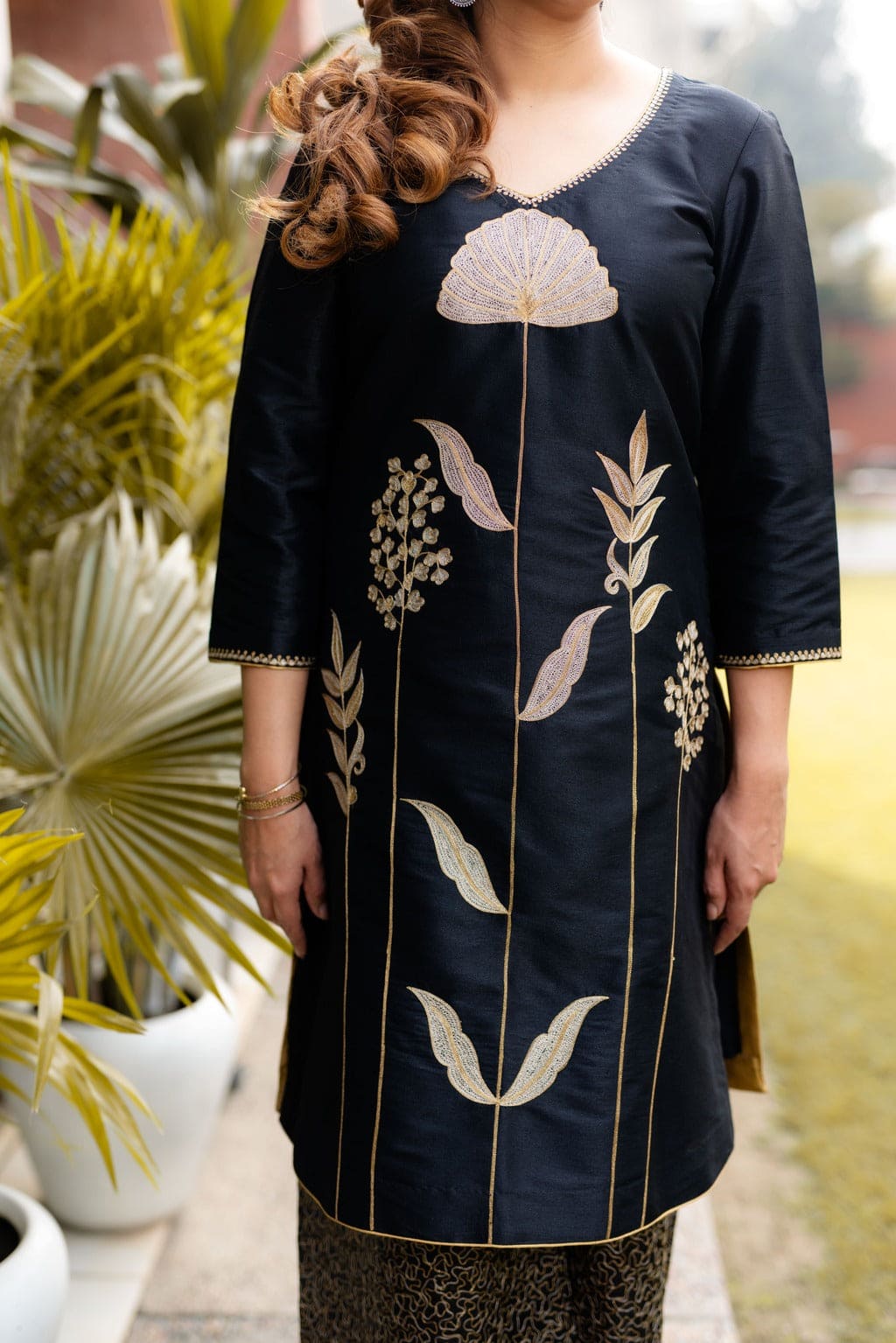 Black Floral kurta with pants