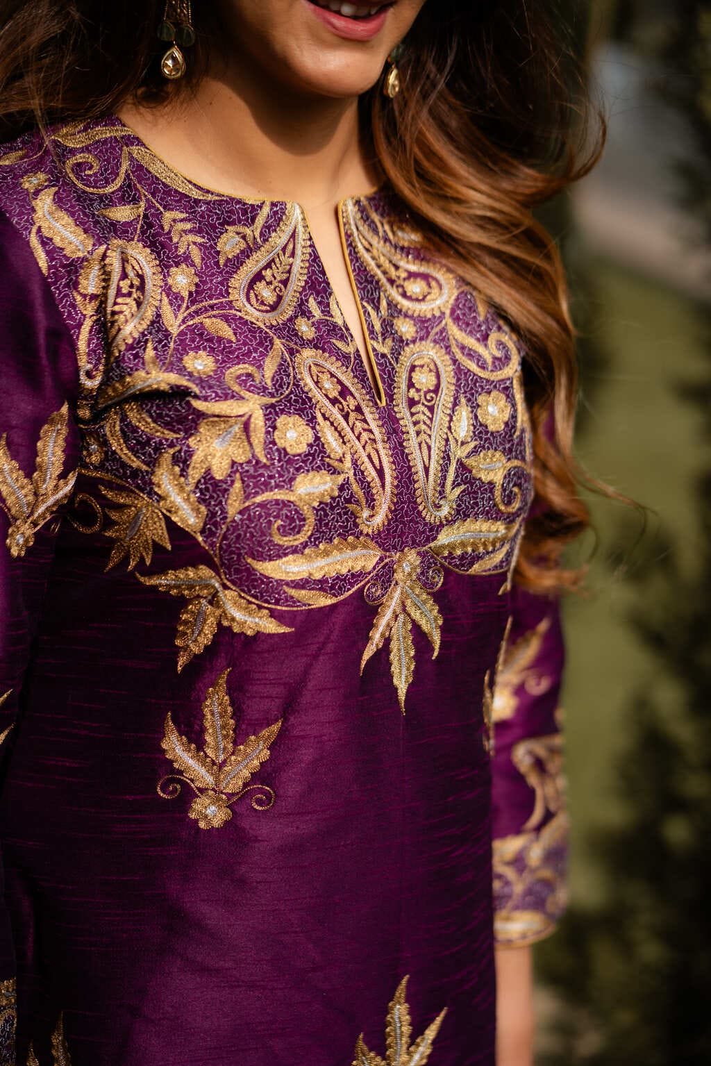Wine paisley choga with pants