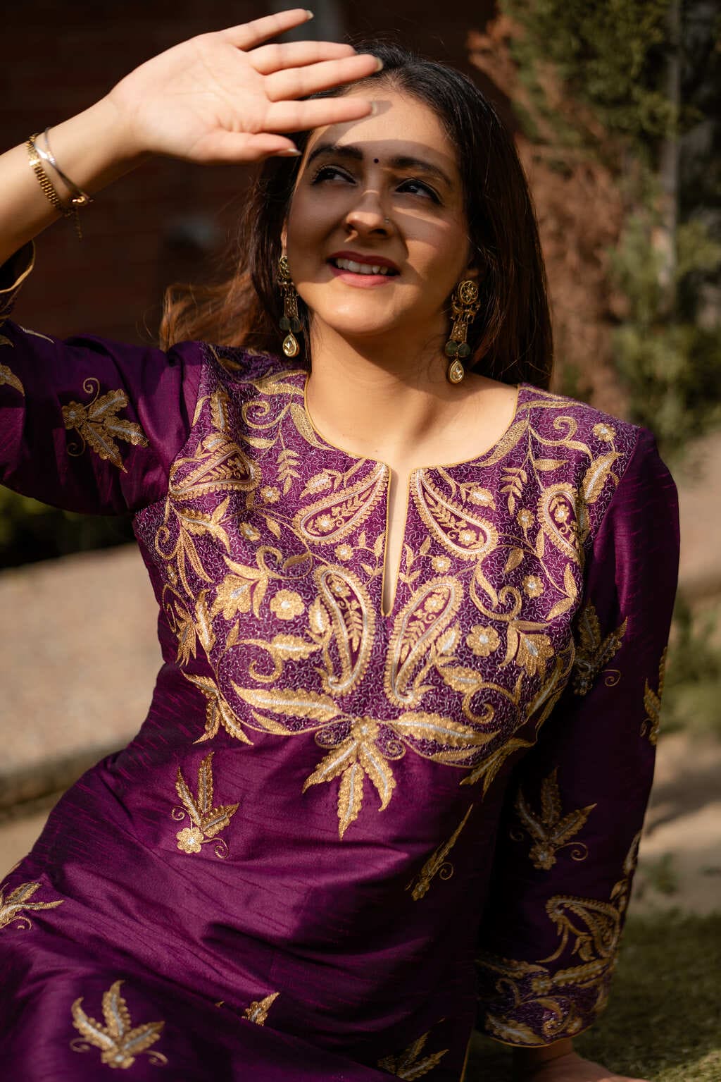 Wine paisley choga with pants
