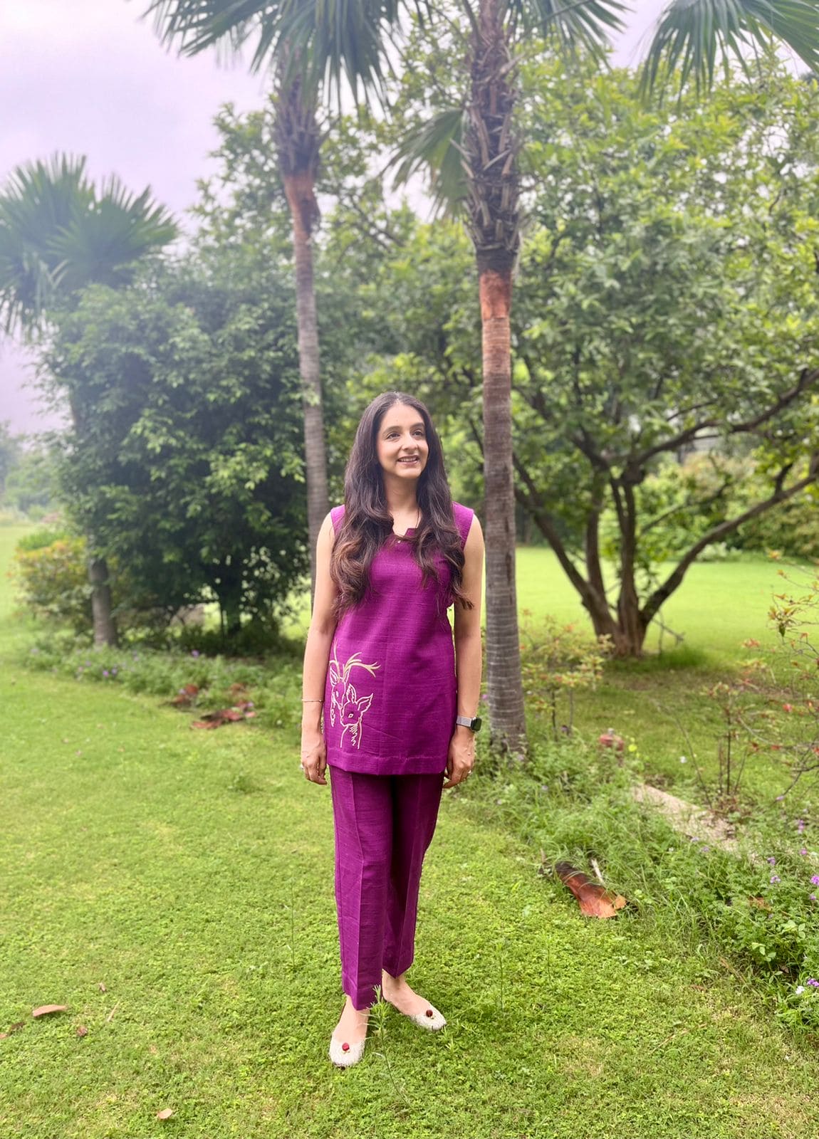 Purple deer embroidery co-ord