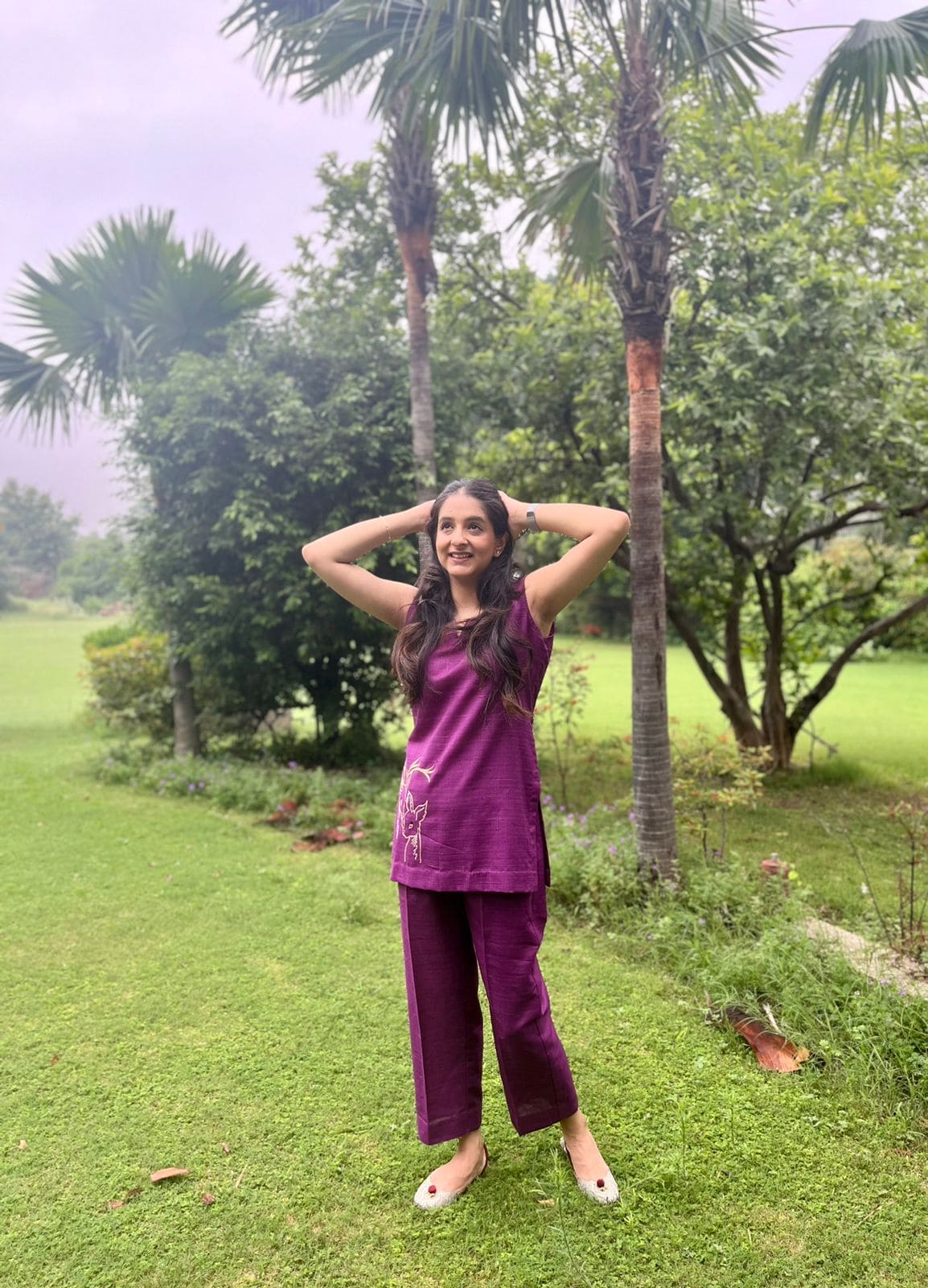 Purple deer embroidery co-ord