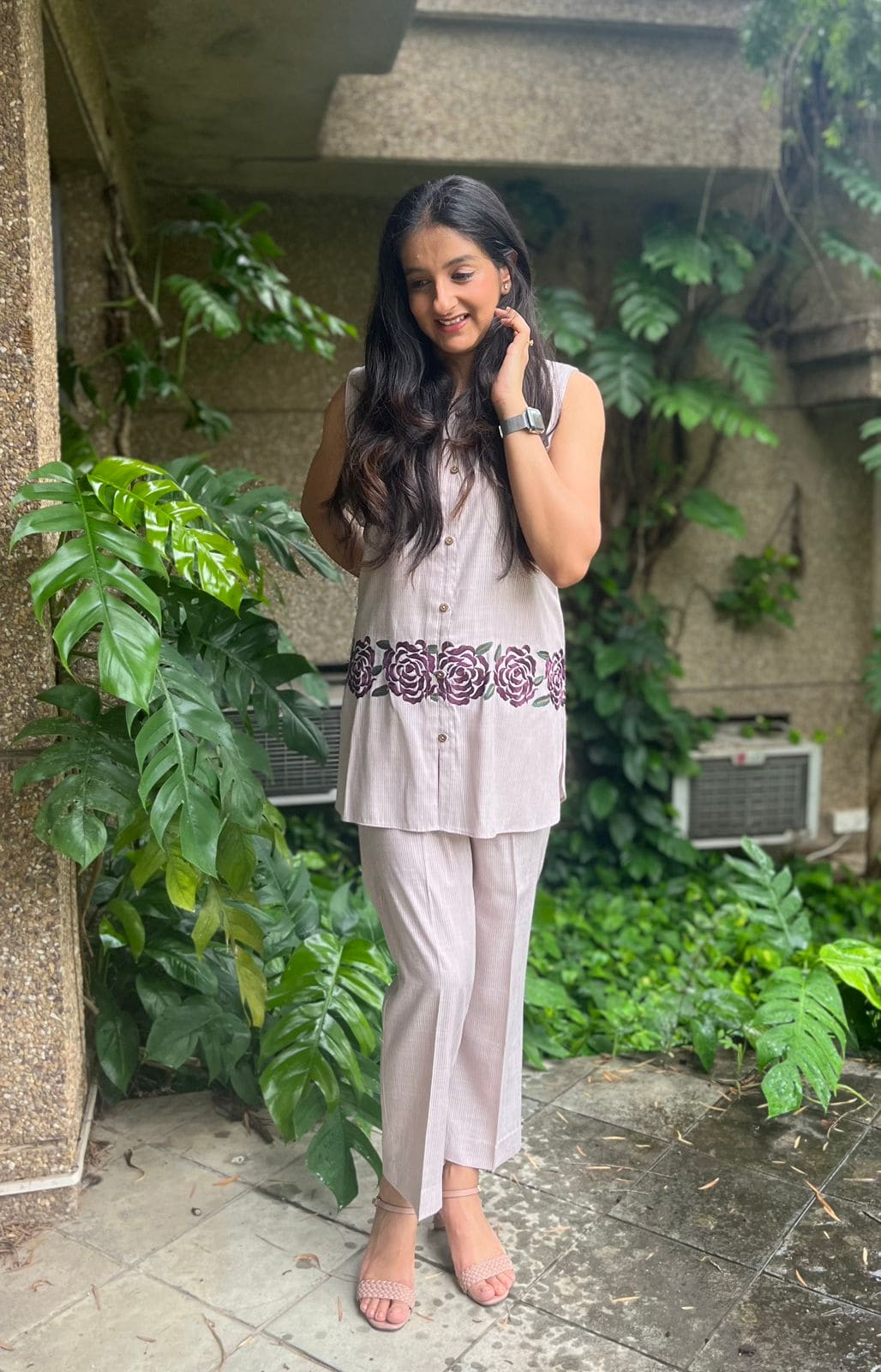 Lilac White Striped Co-ord set