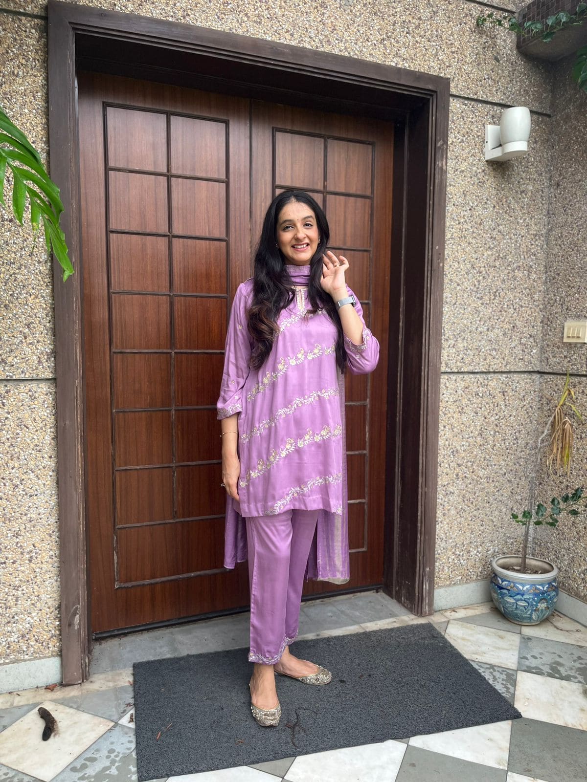 Lilac Diagonal Embroidery Outfit