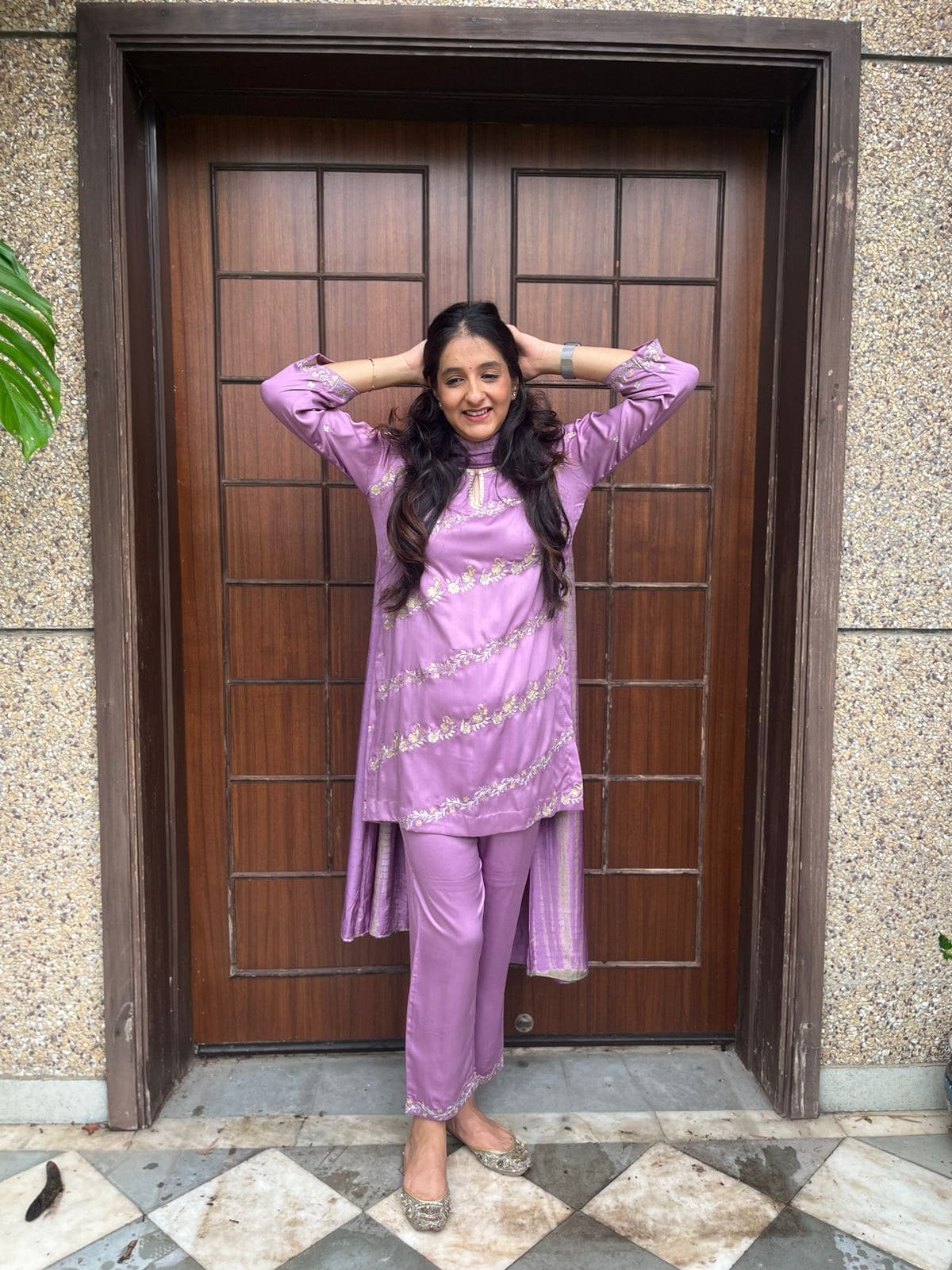 Lilac Diagonal Embroidery Outfit