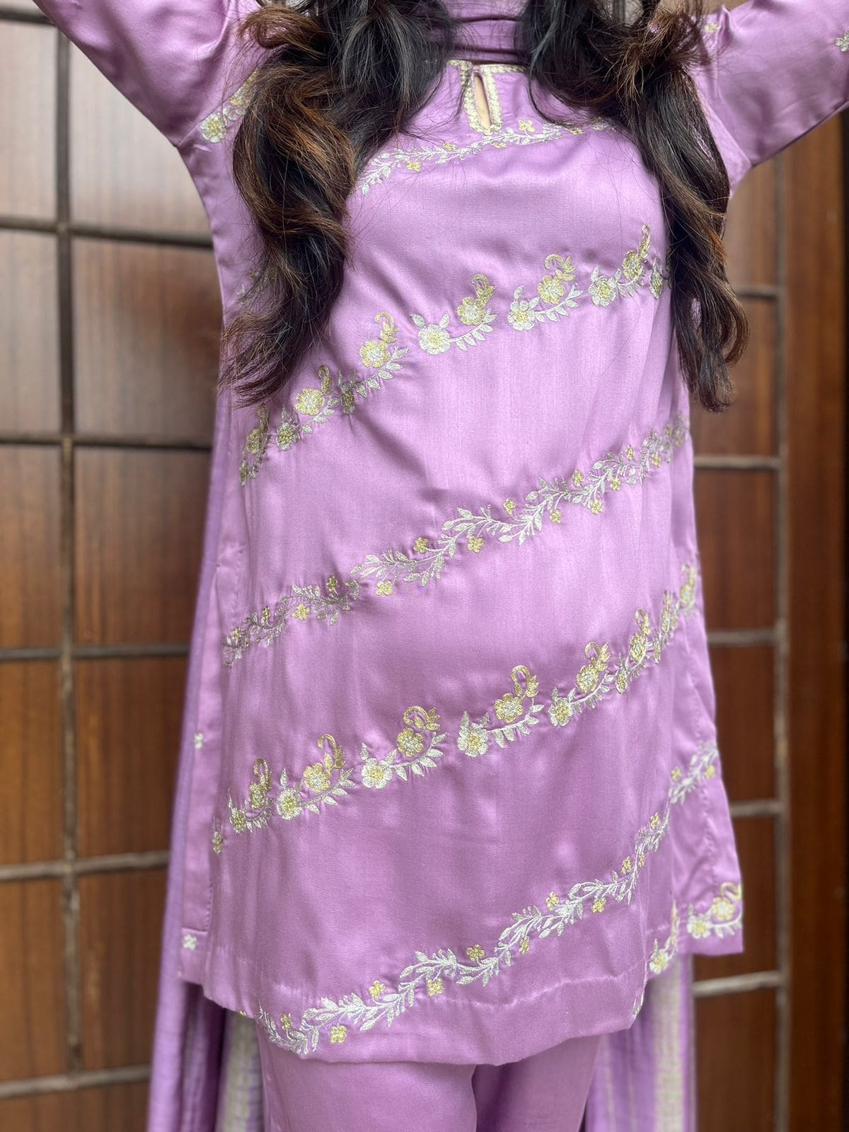 Lilac Diagonal Embroidery Outfit