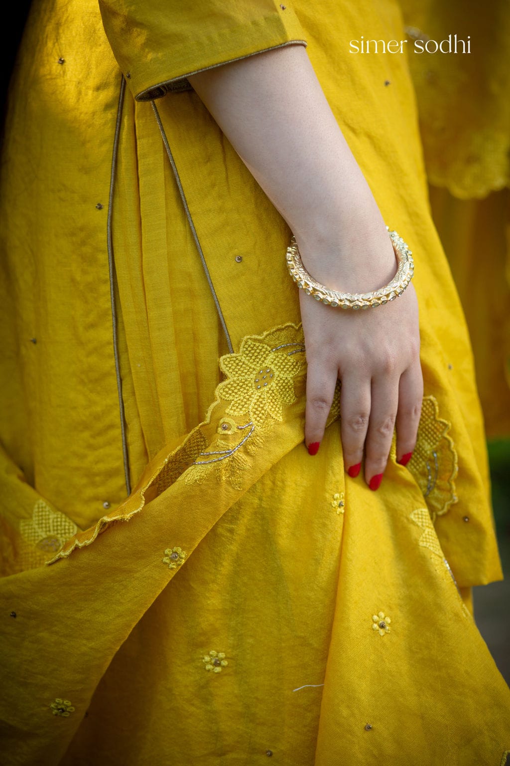 Mustard Deer Neck Embroidery Sharara Outfit