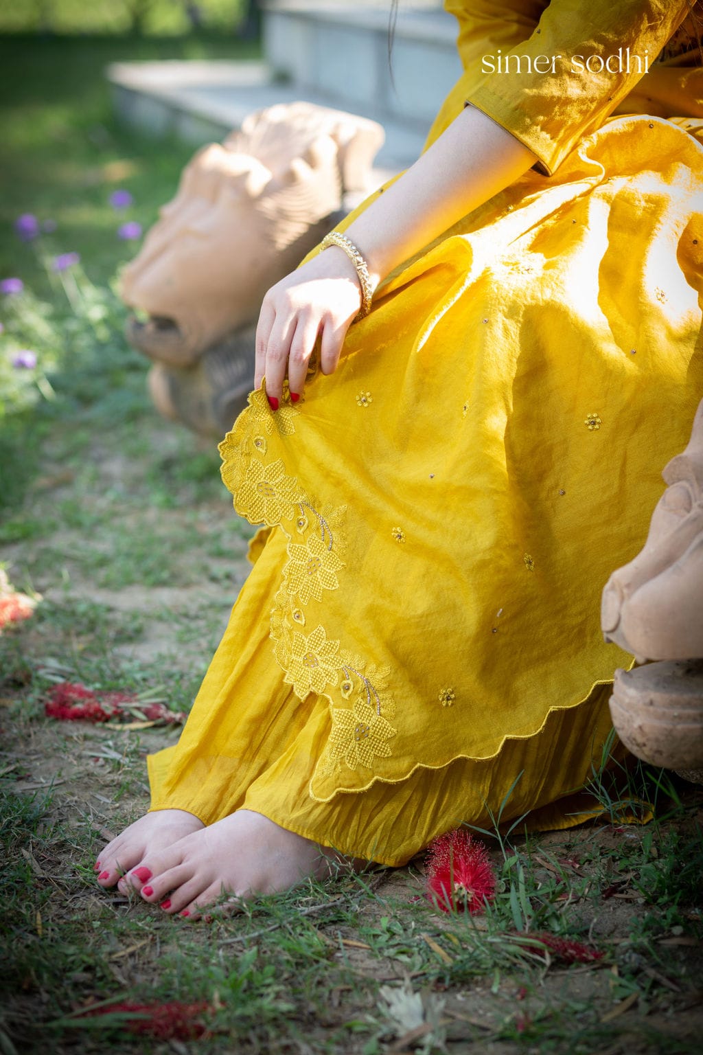 Mustard Deer Neck Embroidery Sharara Outfit