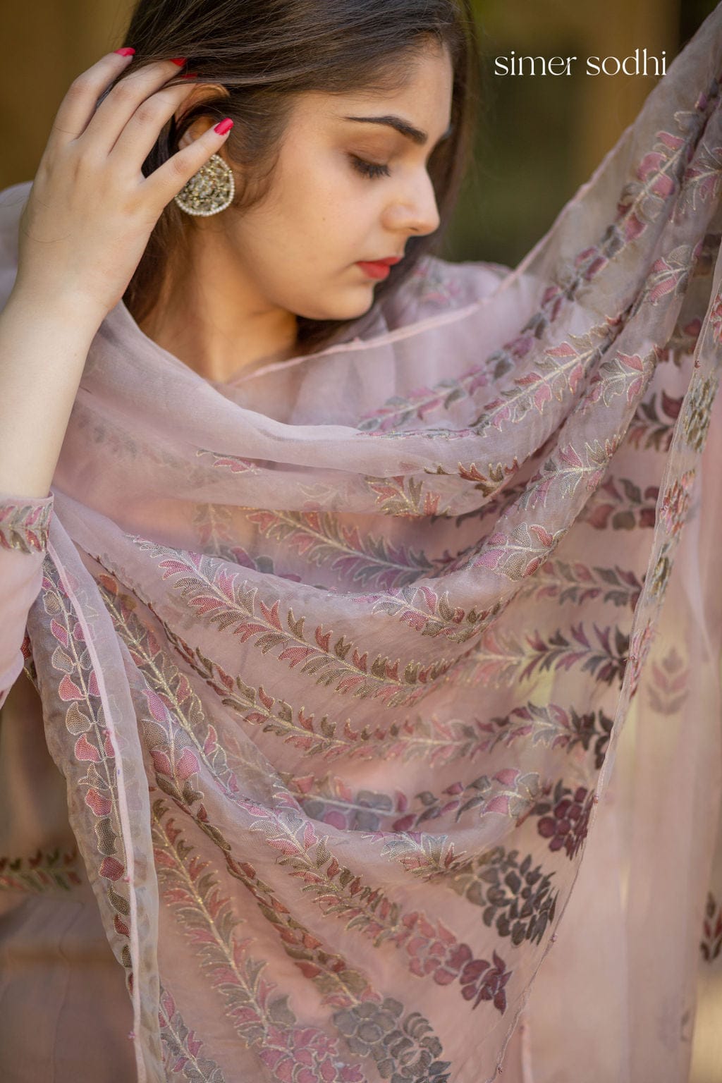 Pale Pink outfit with embroidered organza dupatta