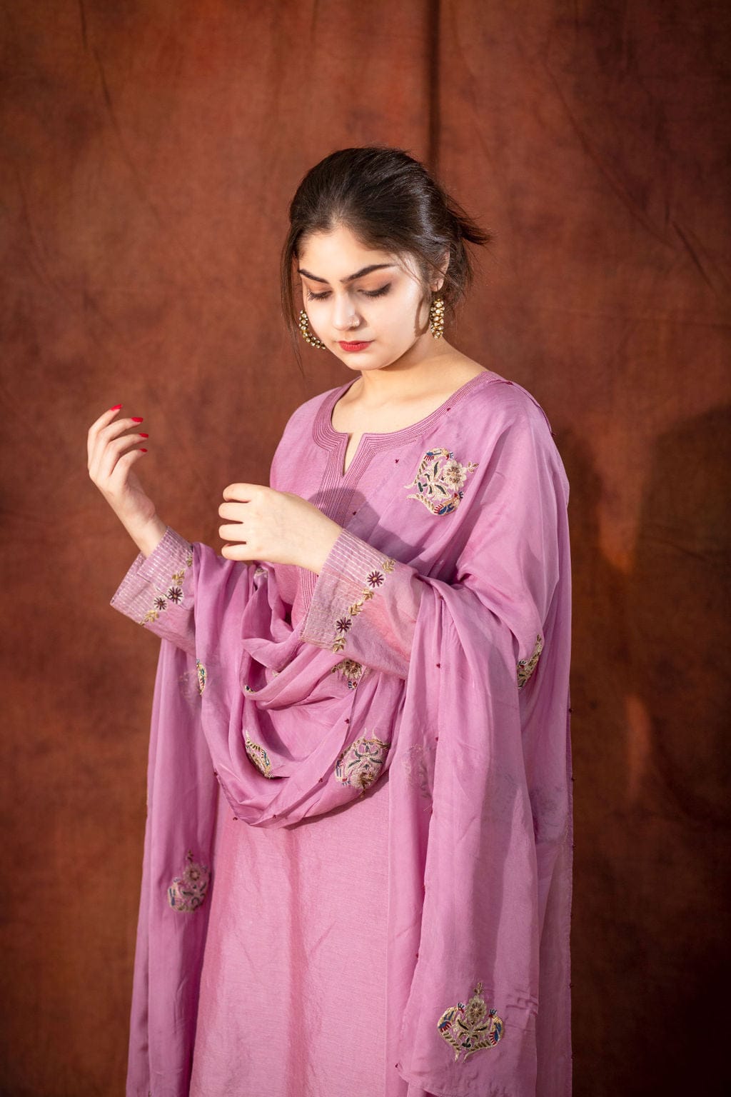 Purple peacock embroidered outfit