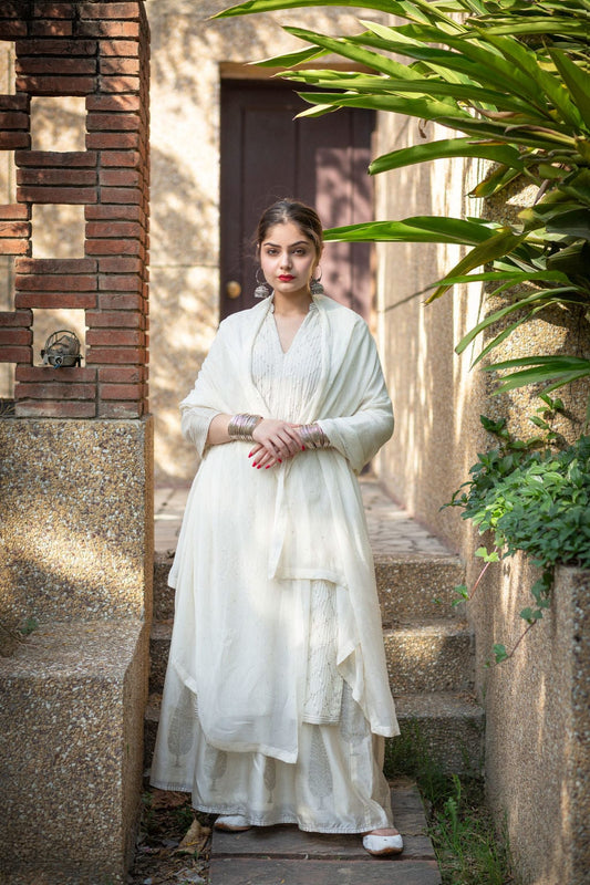 Cream Outfit with Silver Gota