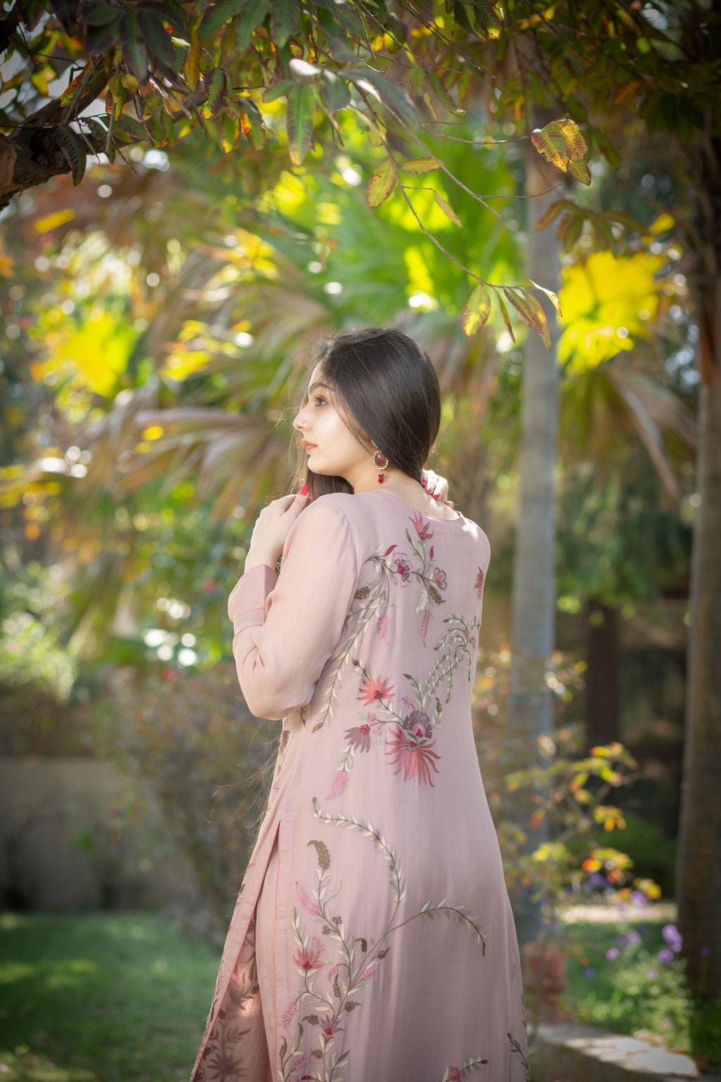 Pale Pink heavy front back embroidered suit with dupatta