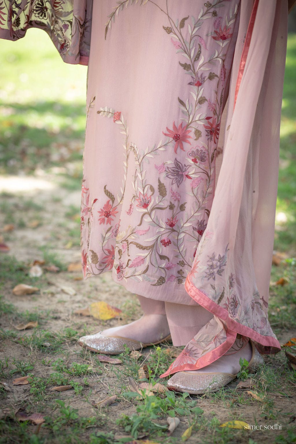 Pale Pink heavy front back embroidered suit with dupatta