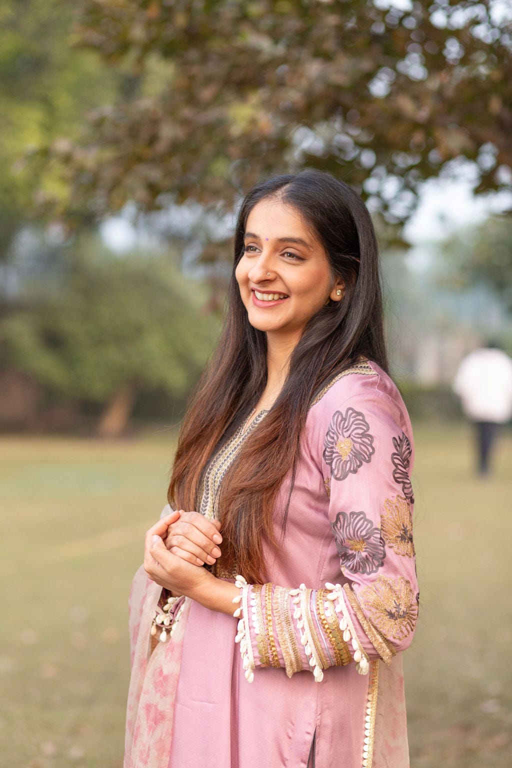 Lilac Heavy Sleeve Embroidery Suit with Dual Tone Dyed Organza Dupatta