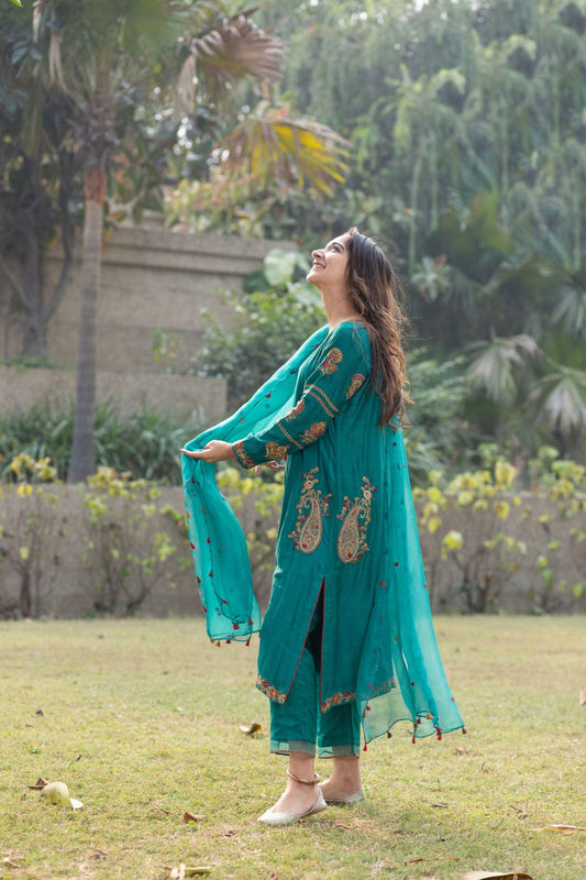 Green Paisley Embroidered Suit