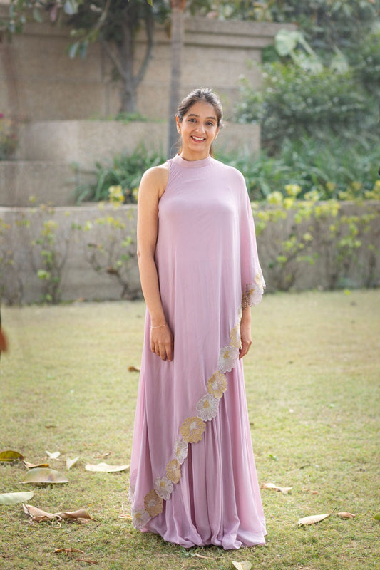 Lilac Single Shoulder Assymetrical Outfit with Skirt