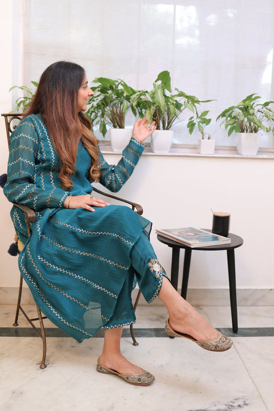 Peacock green chanderi suit
