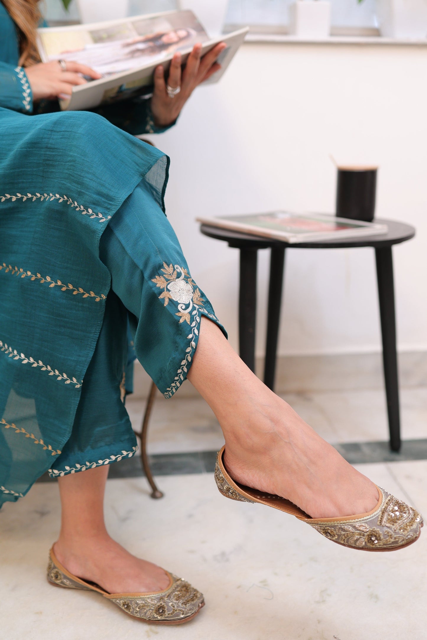 Peacock green chanderi suit
