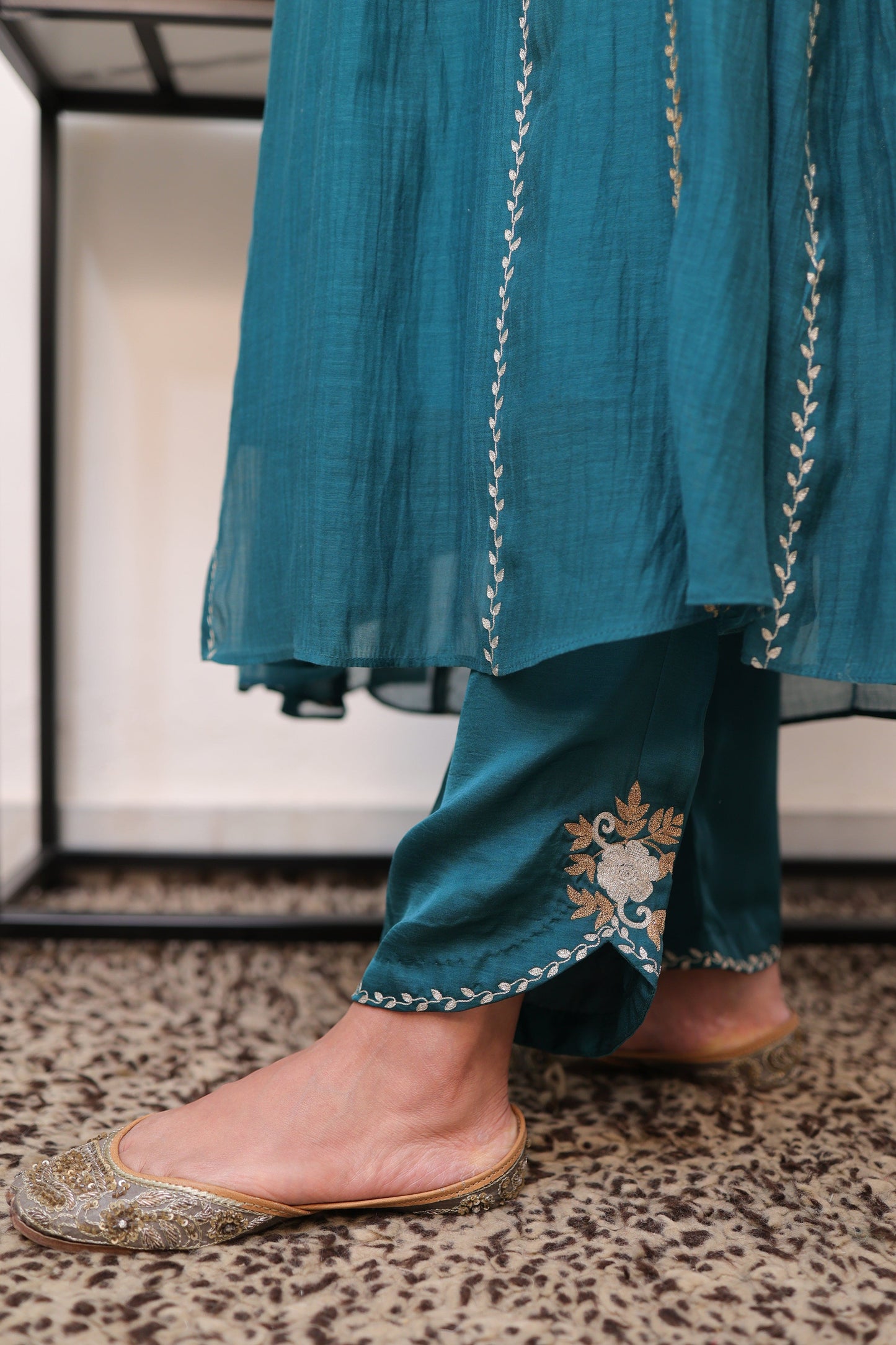 Peacock green chanderi suit