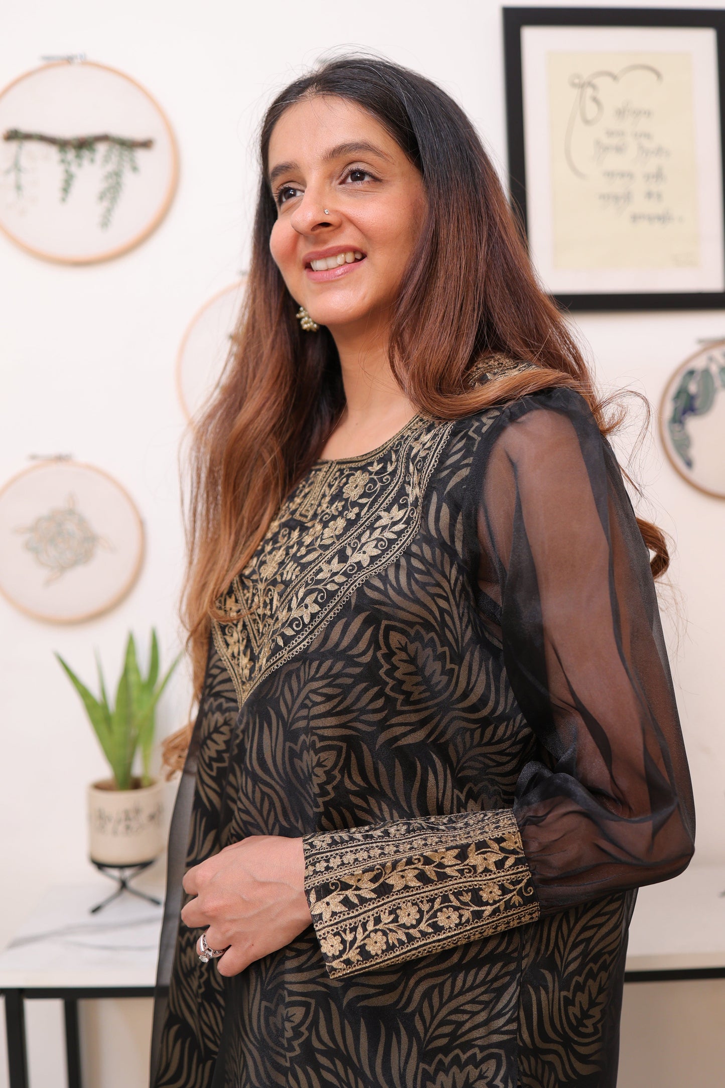 Black organza crepe layered outfit