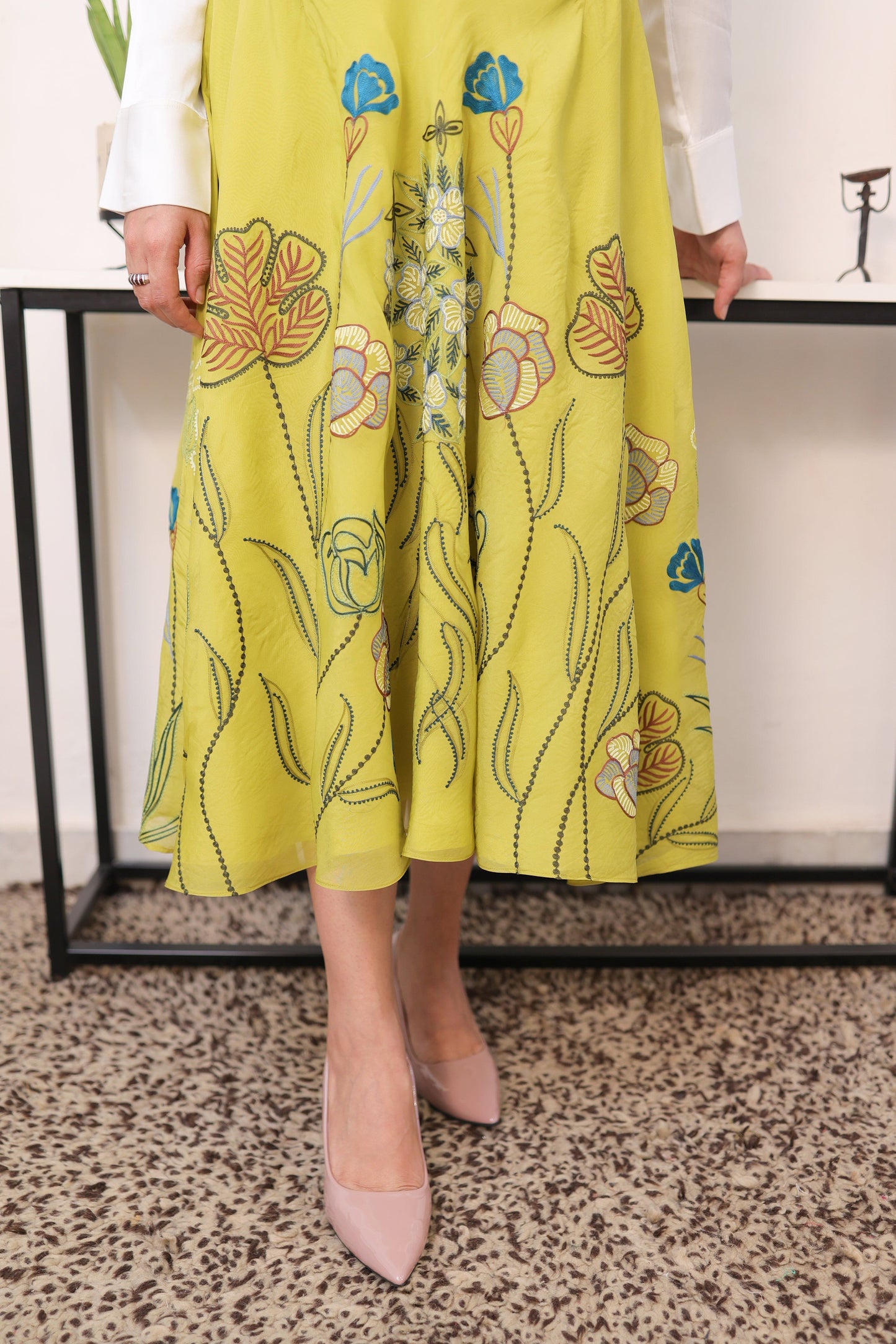 Green Organza skirt with white top