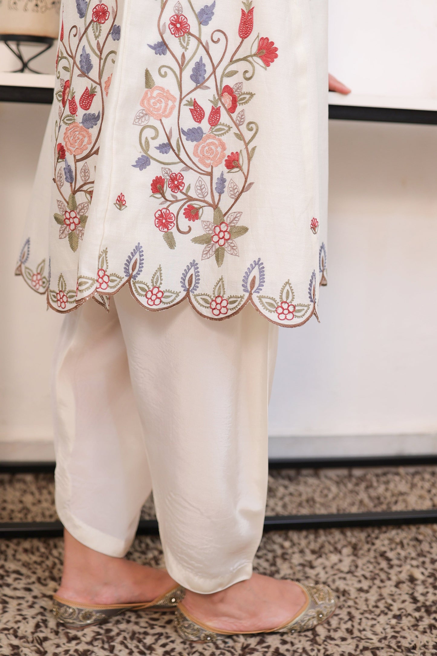 Kashmiri creame kurta and salwar