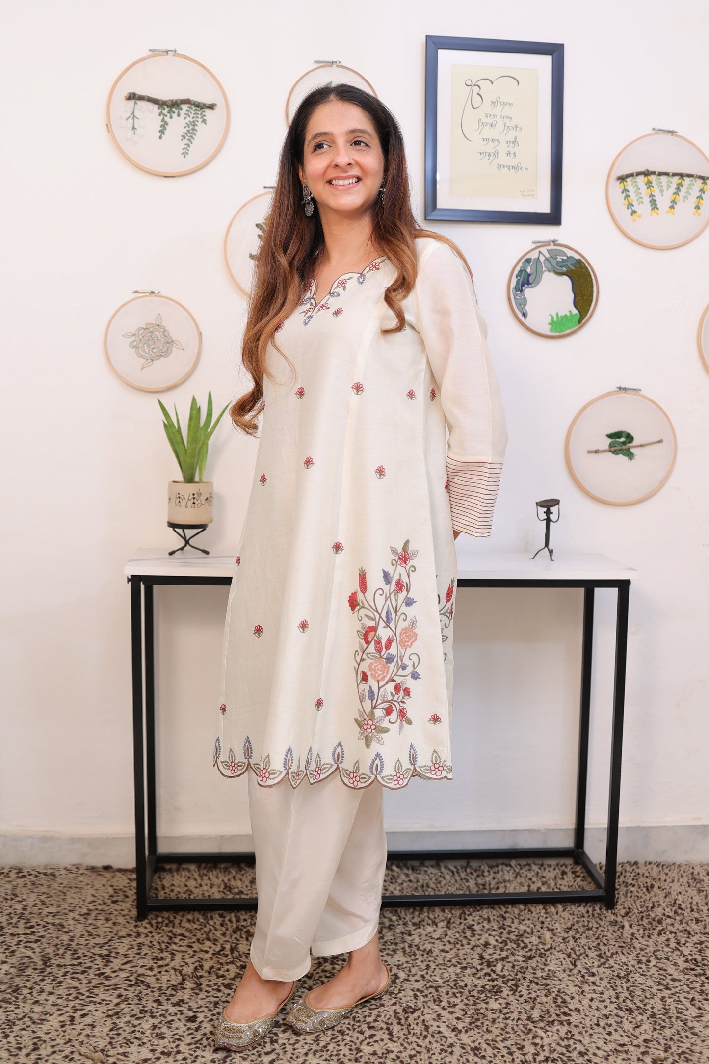 Kashmiri creame kurta and salwar