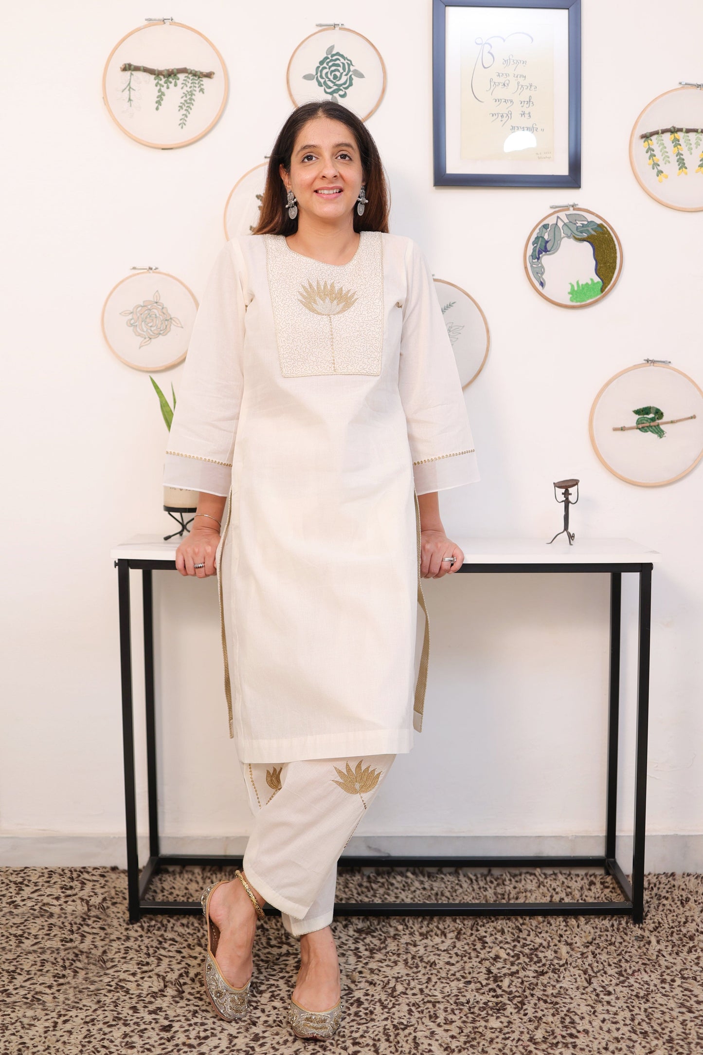 White floral embroidery outfit