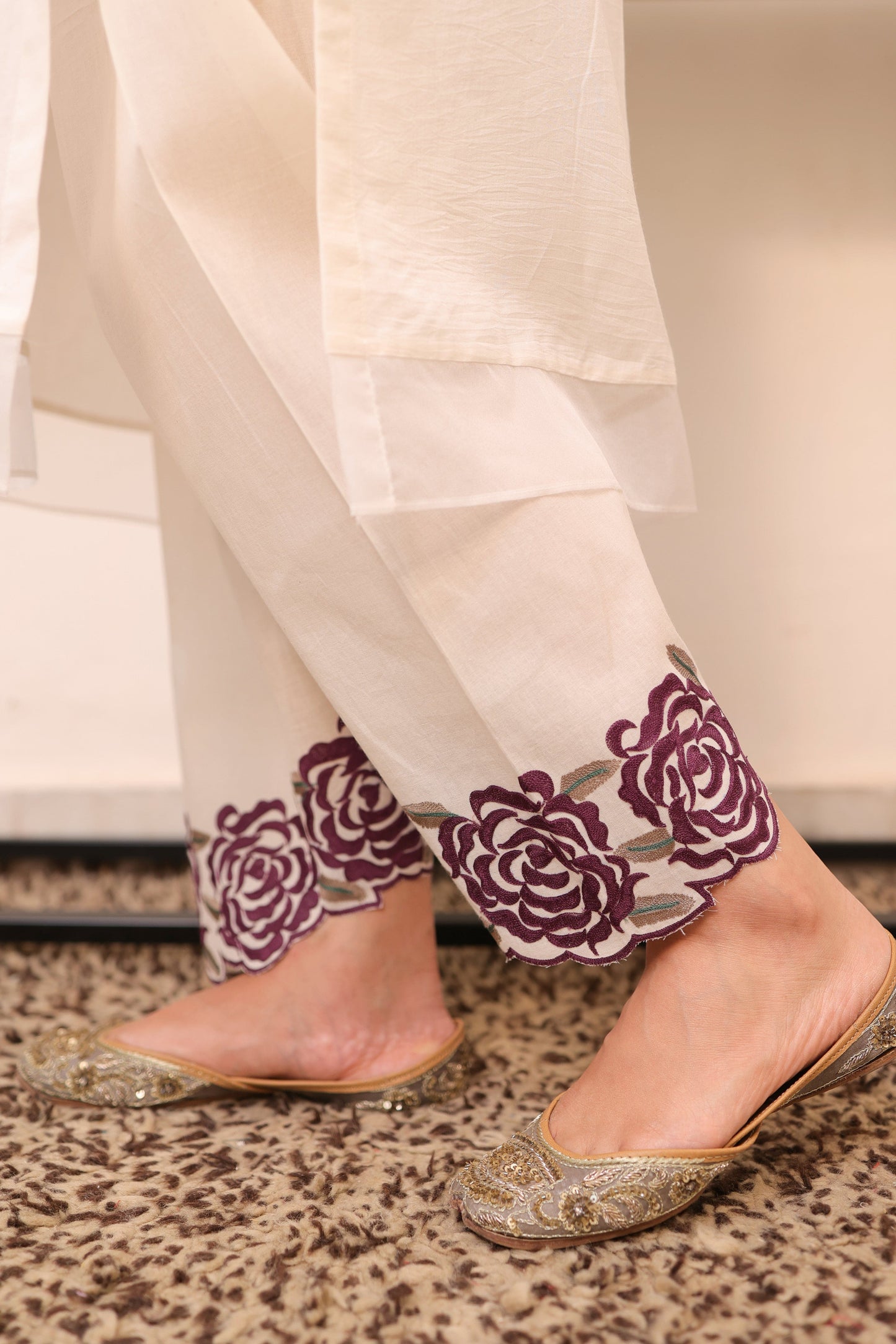 Wine floral embroidered salwar
