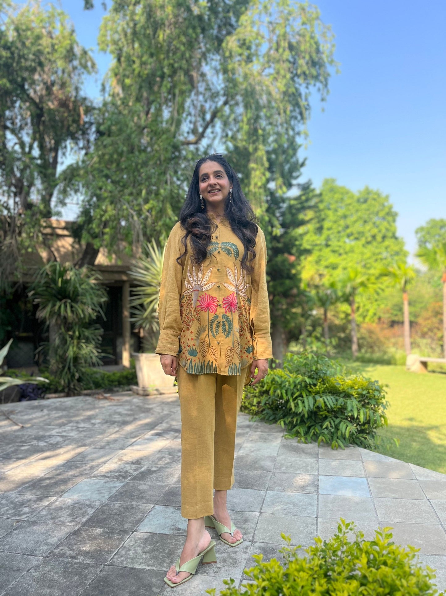 Mustard Linen Co Ords with Aari Embroidery