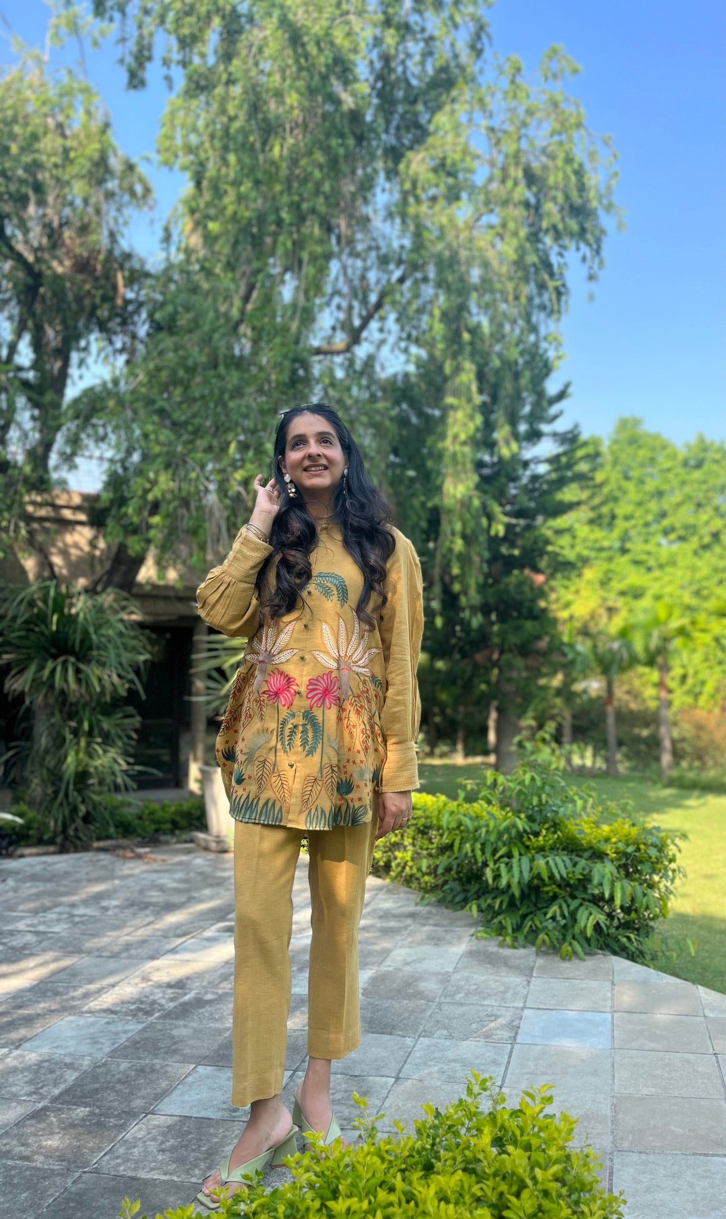 Mustard Linen Co Ords with Aari Embroidery
