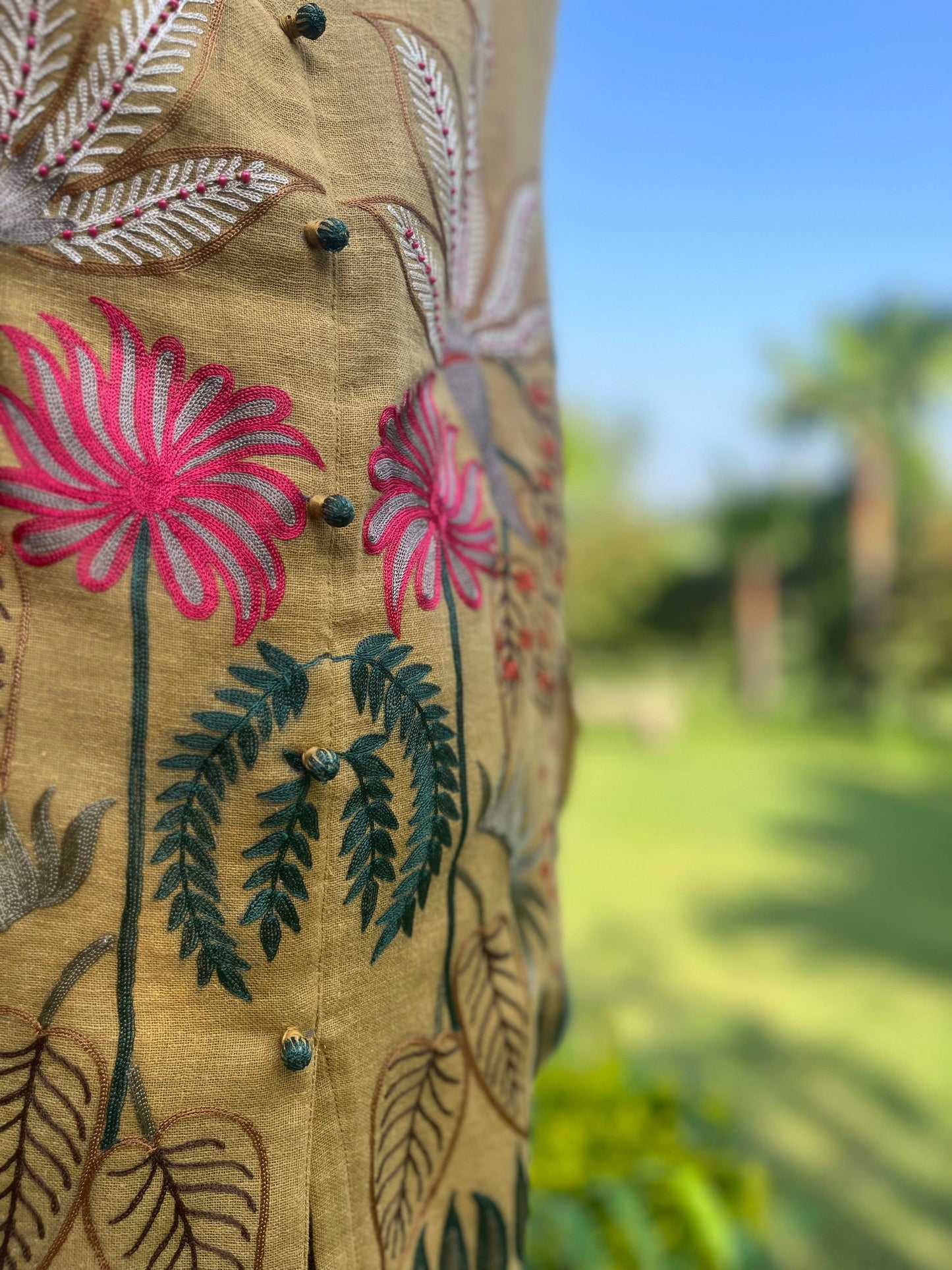 Mustard Linen Co Ords with Aari Embroidery