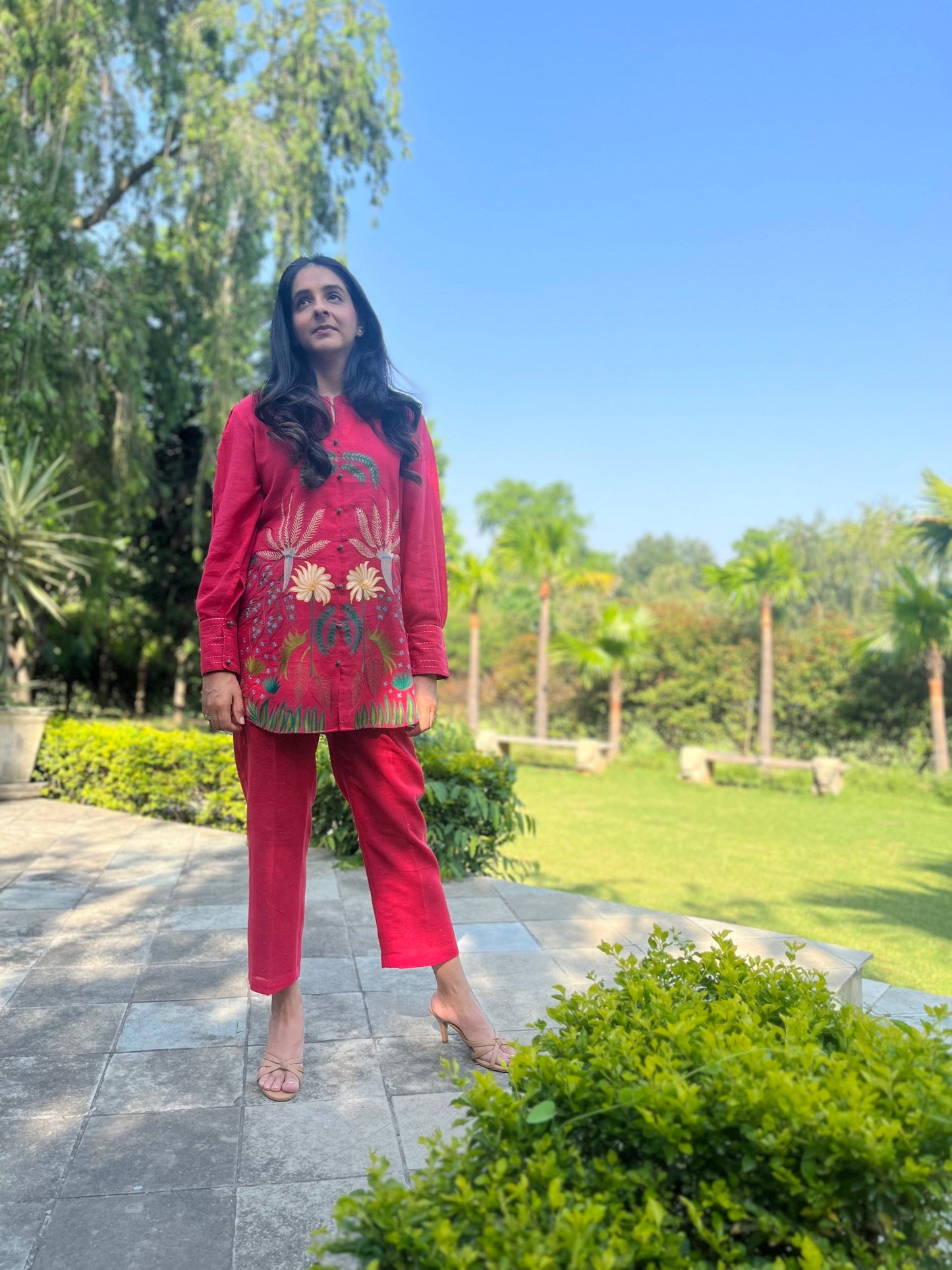 Hot Pink Linen Co Ords Aari Embroidery