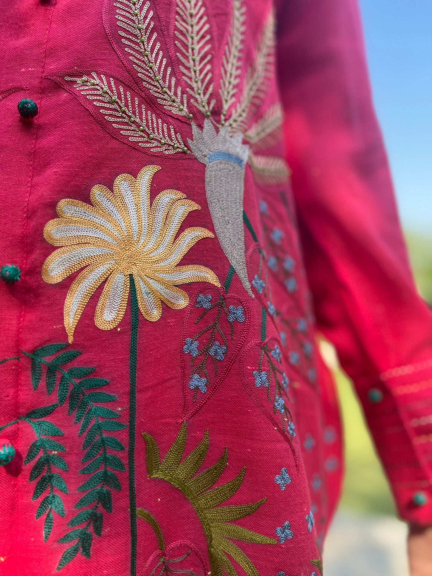 Hot Pink Linen Co Ords Aari Embroidery
