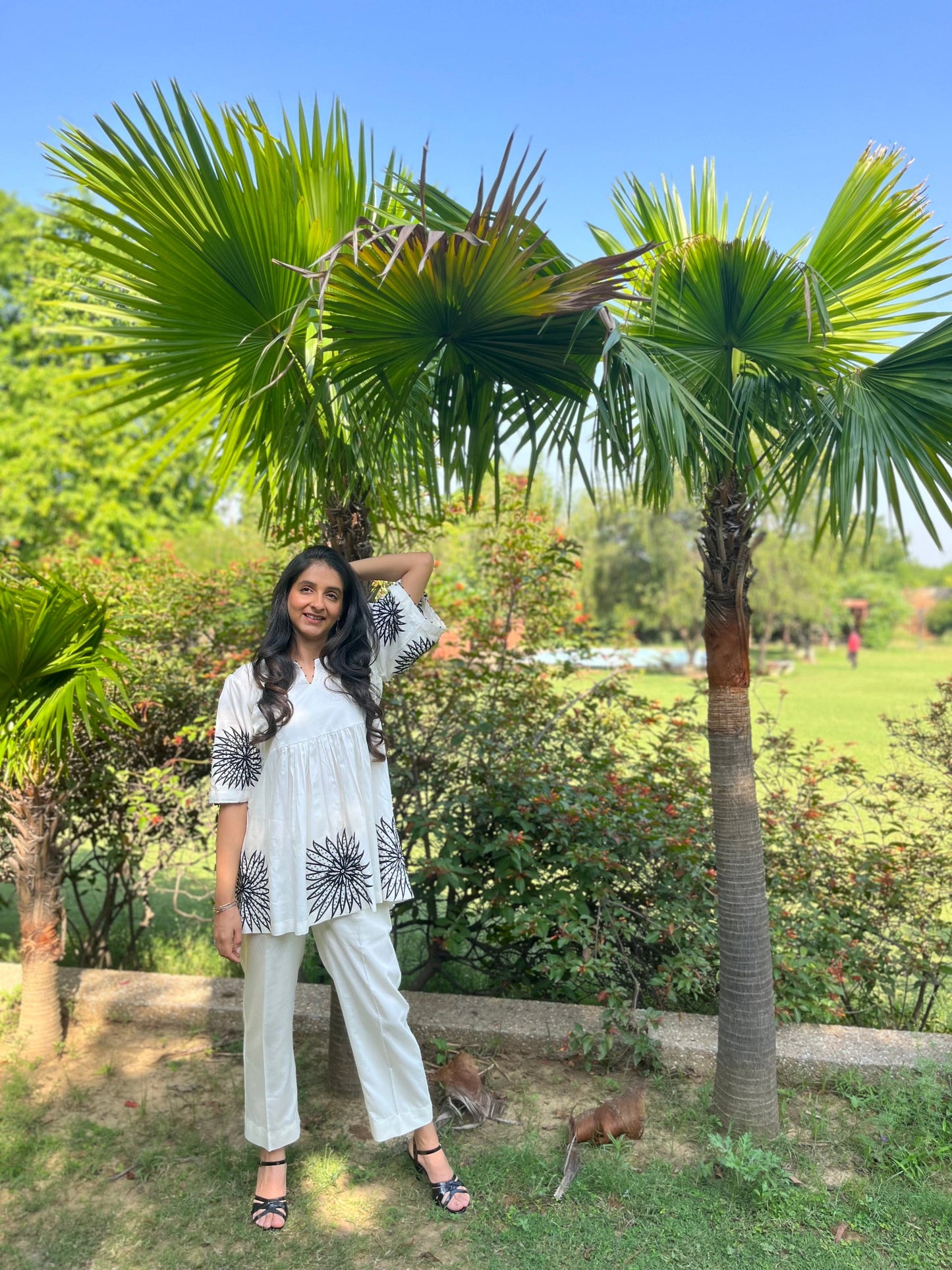 Off White Modal Cotton Co Ords Aari and Sequins Embroidery