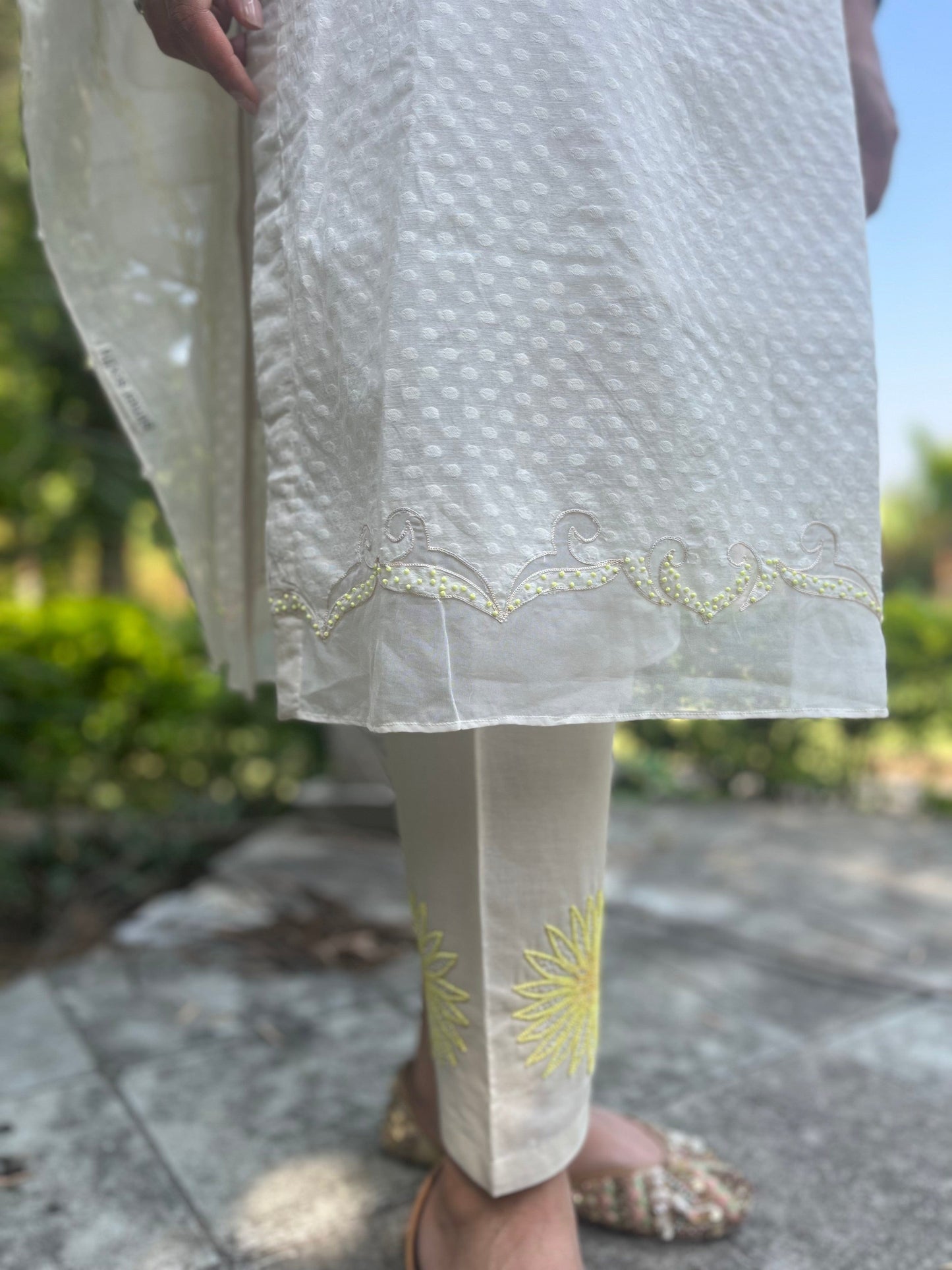 Cotton Jacquard Suit with Beads Embroidery