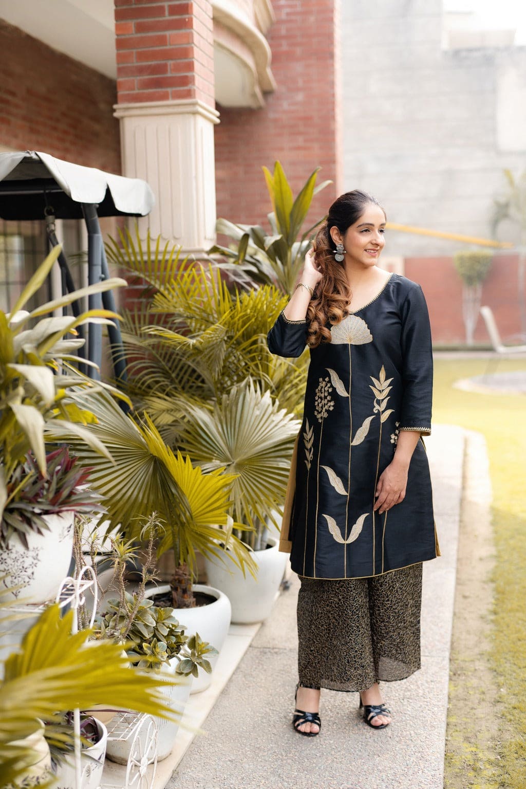 Black Floral kurta with pants