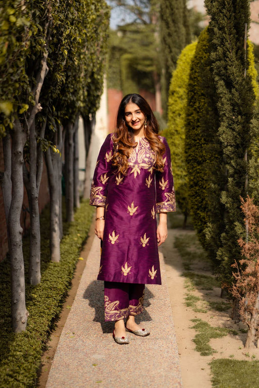 Wine paisley choga with pants