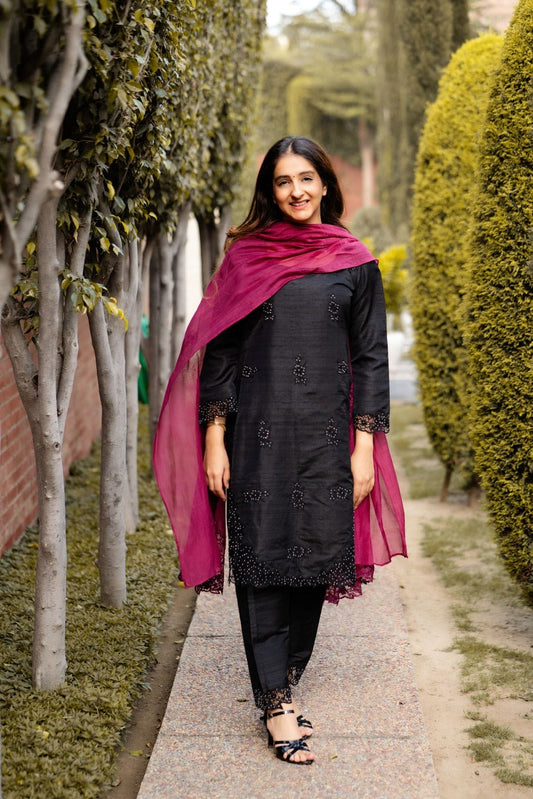 Black Raw Silk suit