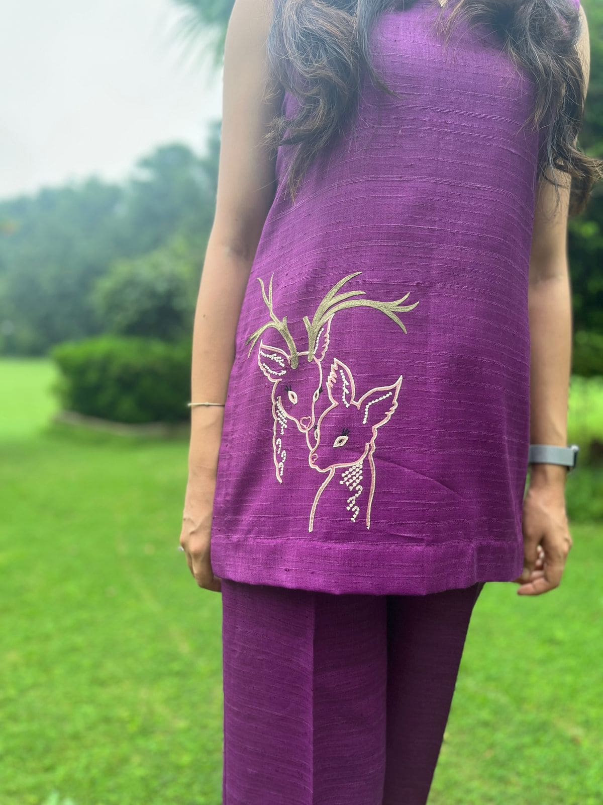 Purple deer embroidery co-ord
