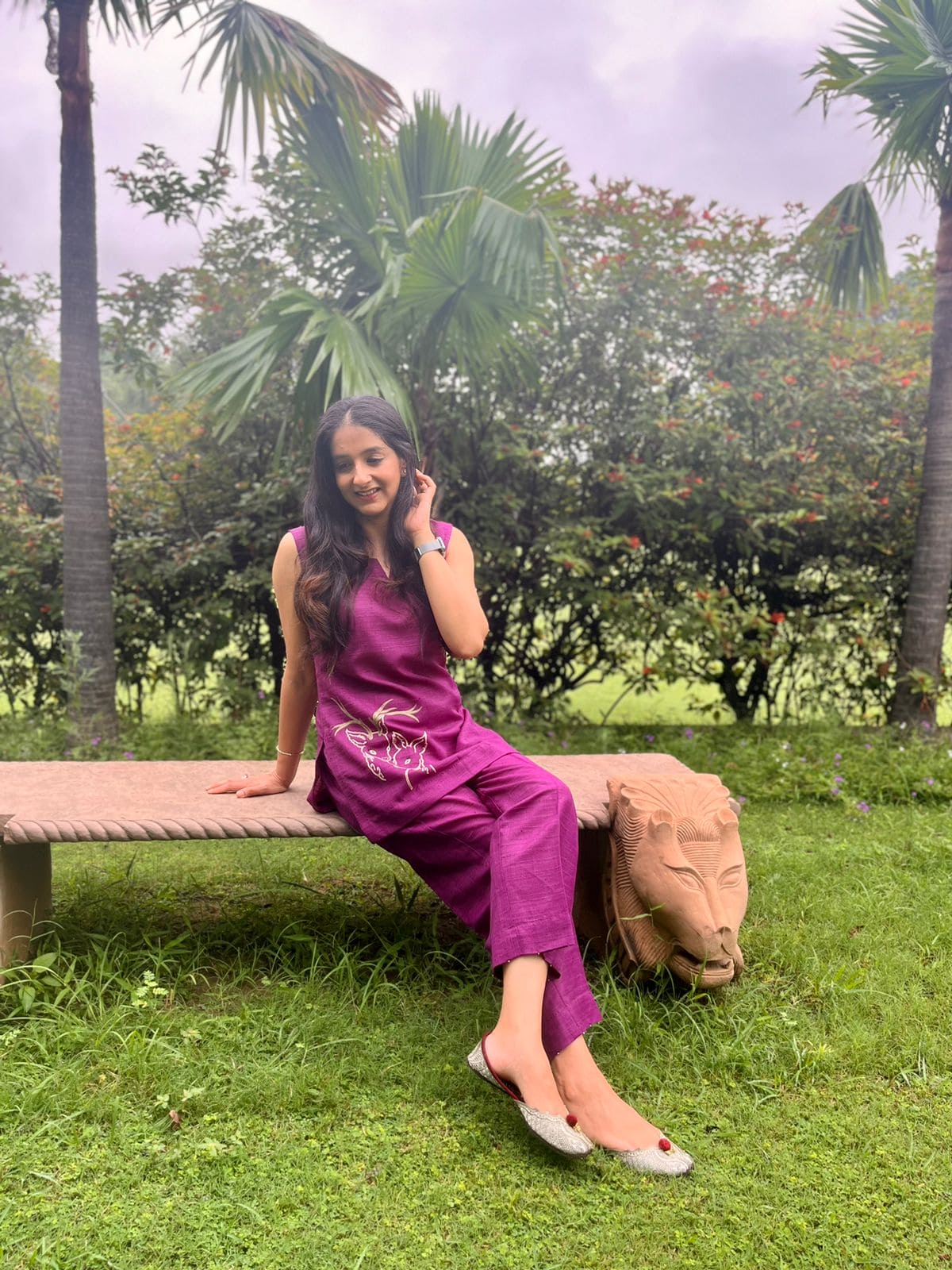 Purple deer embroidery co-ord