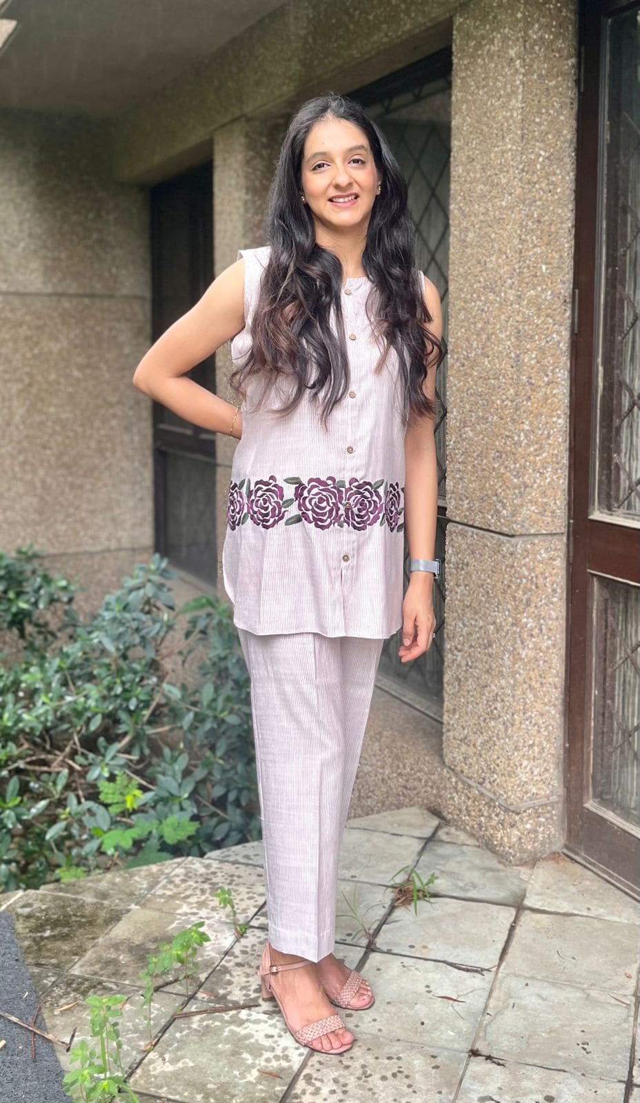 Lilac White Striped Co-ord set