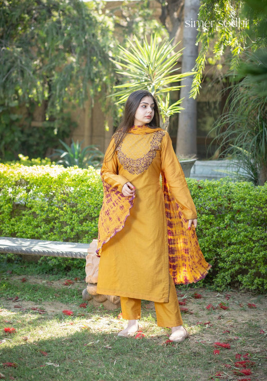 Mustard Neck Embroidery outfit